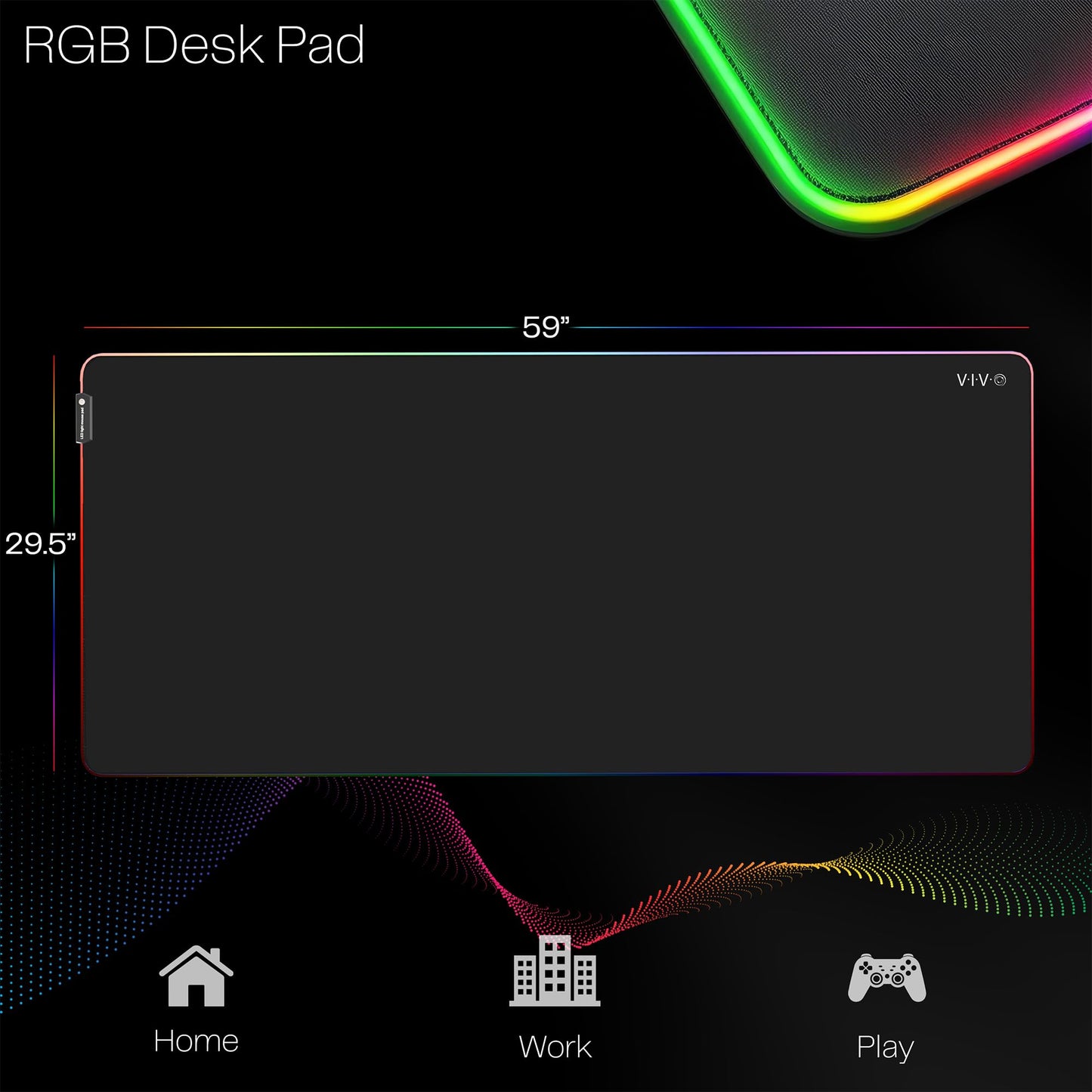 VIVO Large 60 x 30 inch Full Size Desk Pad with RGB Lighting for Office Ambience and Immersive Gaming, Oversized Mouse Pad Table Top Cover, 12 Color Modes, Non-Slip Base, Black, DESK-PAD60-30
