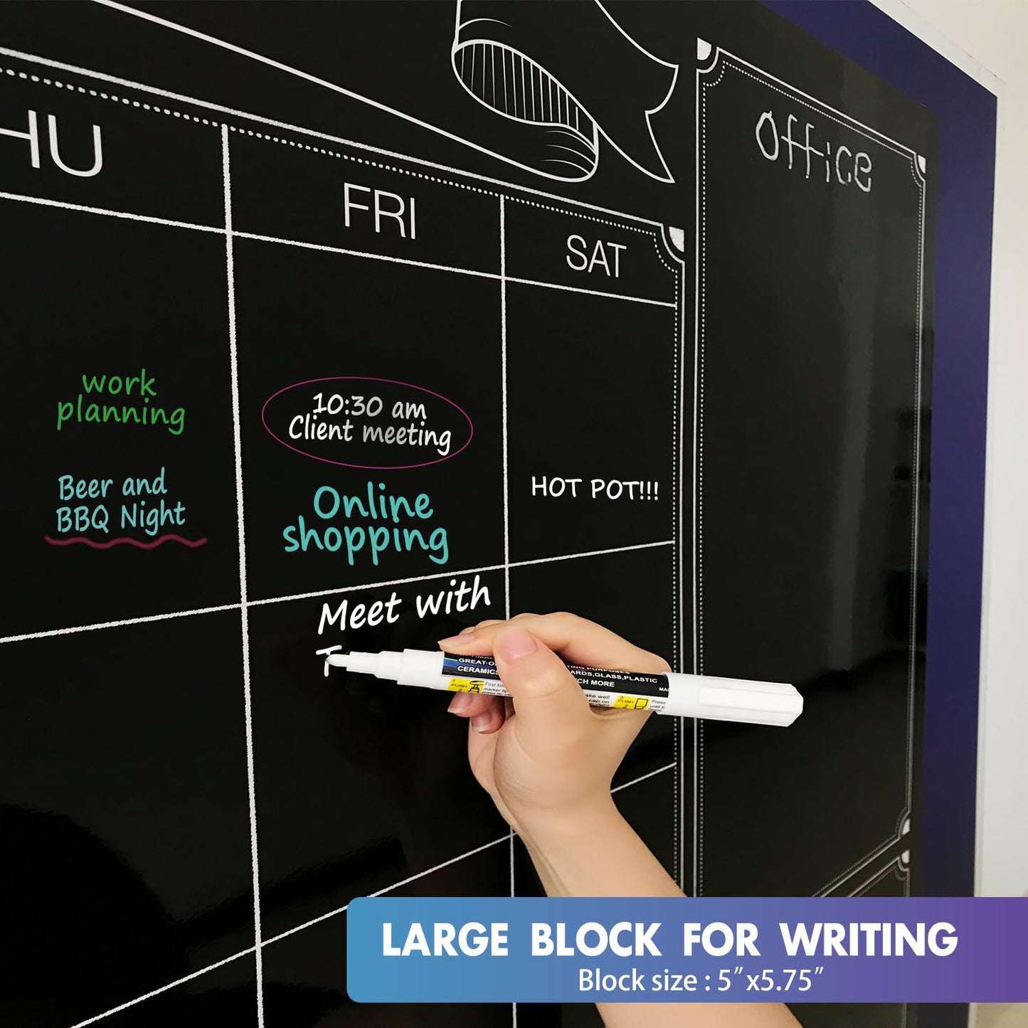 Extra Large chalkboard calendar for wall, 38x50 inch big black chalk board calendar, jumbo Monthly Laminated whiteboard calendar, huge erasable dry erase calendar planner