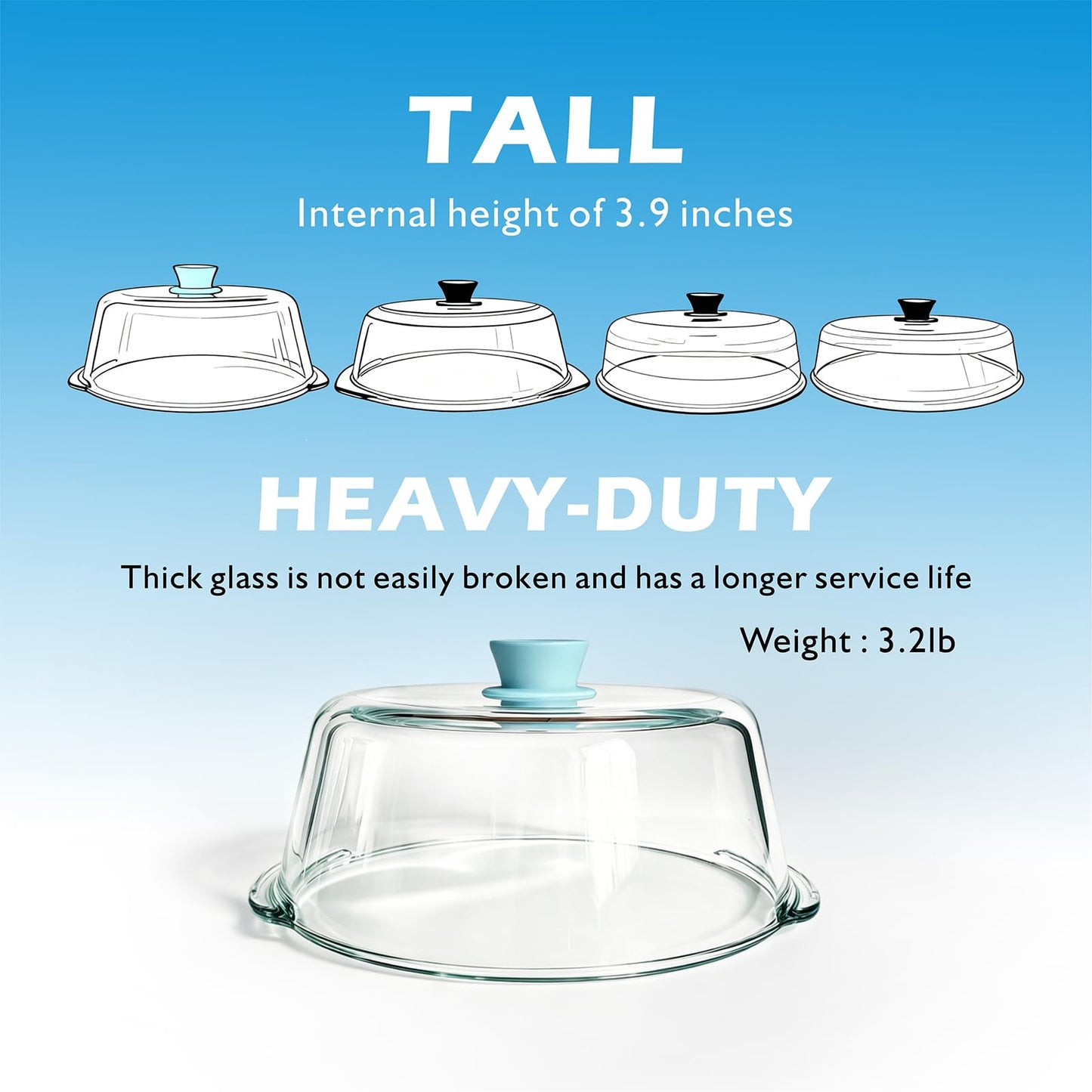 Tall Glass Microwave Splatter Cover for Food with Vent Hole 100% Food Safe 10in Plate Splatter Guard Lid with Silicone Knob BPA Free Cookware Serving Dish Cover Dishwasher Safe