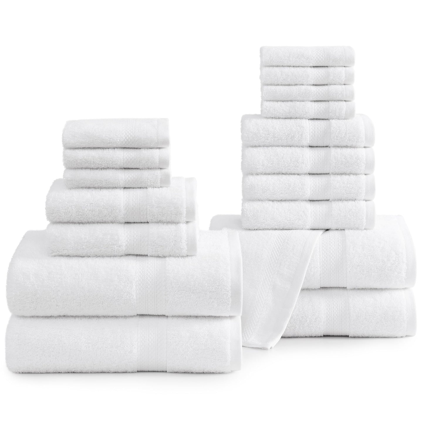 LANE LINEN 100% Cotton Towels for Bathroom - 18 Piece Family Pack - Super Soft & Quick Dry - 4 Bath, 8 Washcloth, 6 Hand Towels - Oeko TEX Certified, Machine Washable & Durable - Cool Grey
