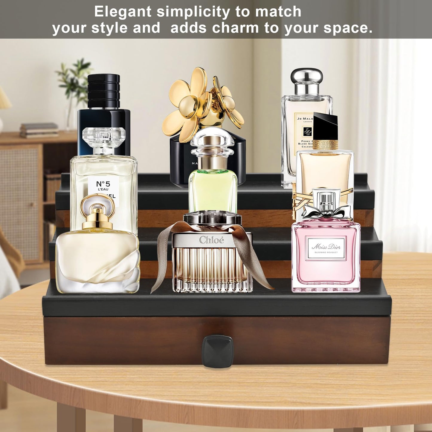 TIRYIUOU Cologne Organizer for Men, 3 Tier Wooden Cologne Stand for Men, Perfume Organizer Display, Cologne Shelf with Drawer and Hidden Compartment, Gift for Men