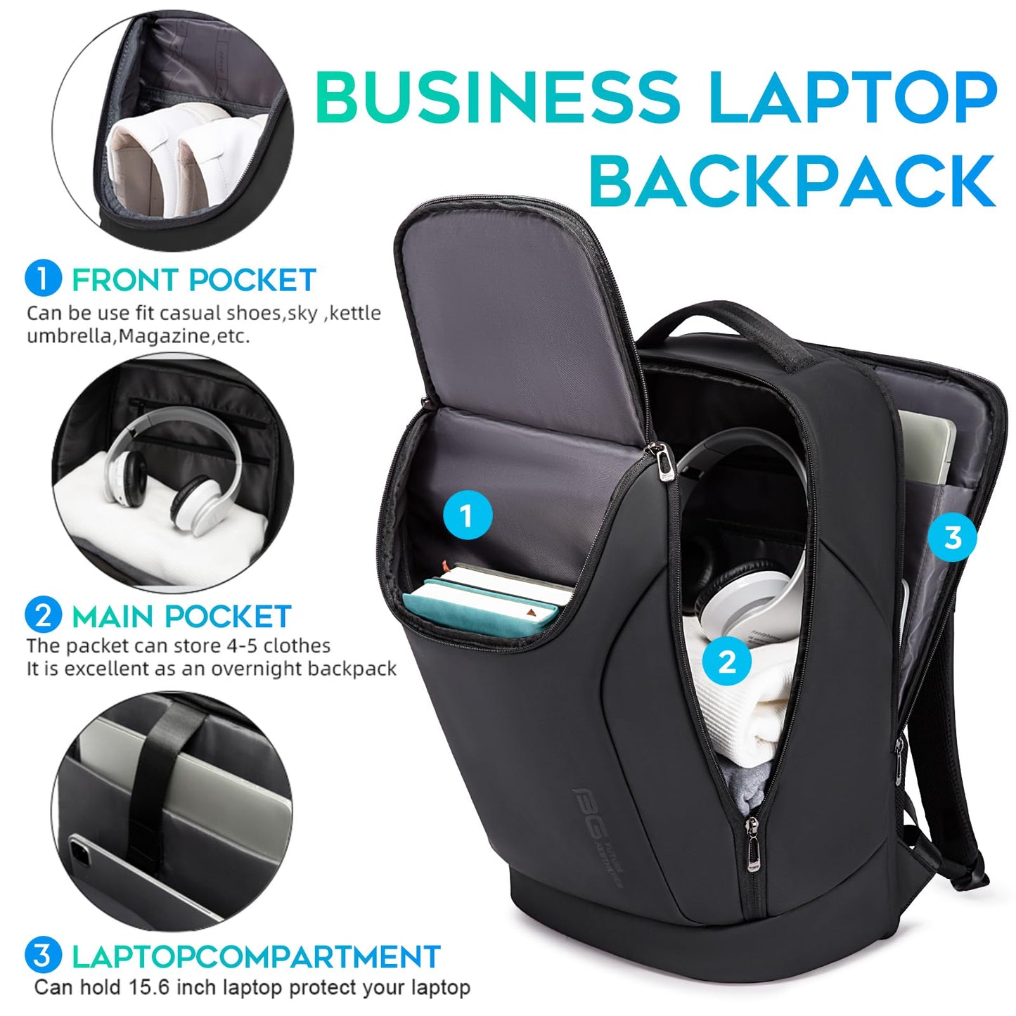 FUTURE AESTHETICS Business Smart Backpack Waterproof for women,men,Fight Approved Durable Backpack suitable as overnight and travel backpack (Black)