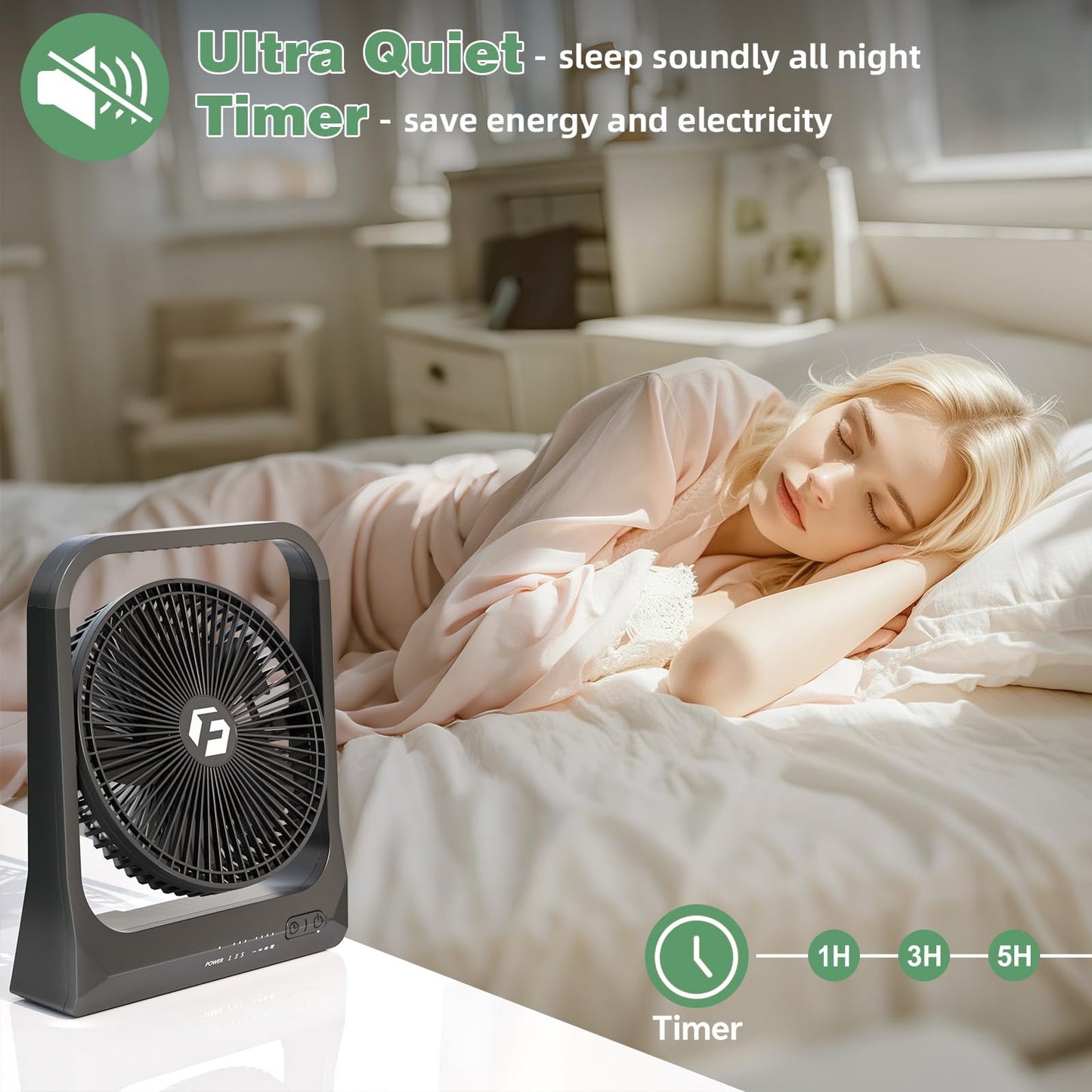 20800mAh Rechargeable Fan, 8-Inch Battery Powered Fan - Up to 80H Runtime, Portable Fan with 4 Speeds/Timers/70° Rotation /Quiet, Desk Fan for Bedroom, Office, Travel, Cruise, Gifts for Men Women
