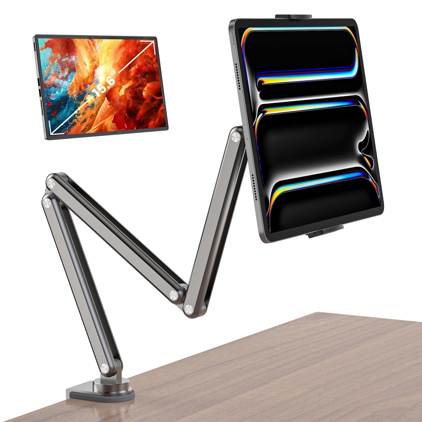 KU XIU Tablet Stand for Desk, Aluminum Alloy Foldable Tablet Arm Mount Holder Compatible with iPad 10/9th, iPad 13/12.9/11" M3 M4 M5 Pro Air, For Samsung Galaxy Tab & More 7-15.6" Tab Portable Monitor