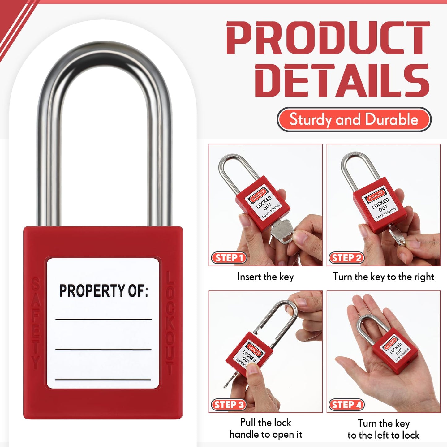 Landhoow 12 Set Lockout Tagout Locks Loto Locks Keyed Different Safety Lock, 2 Keys Per Lock, Tag Out Padlocks for Electrical Lockout Tag Out Stations and Devices Kits (Red)