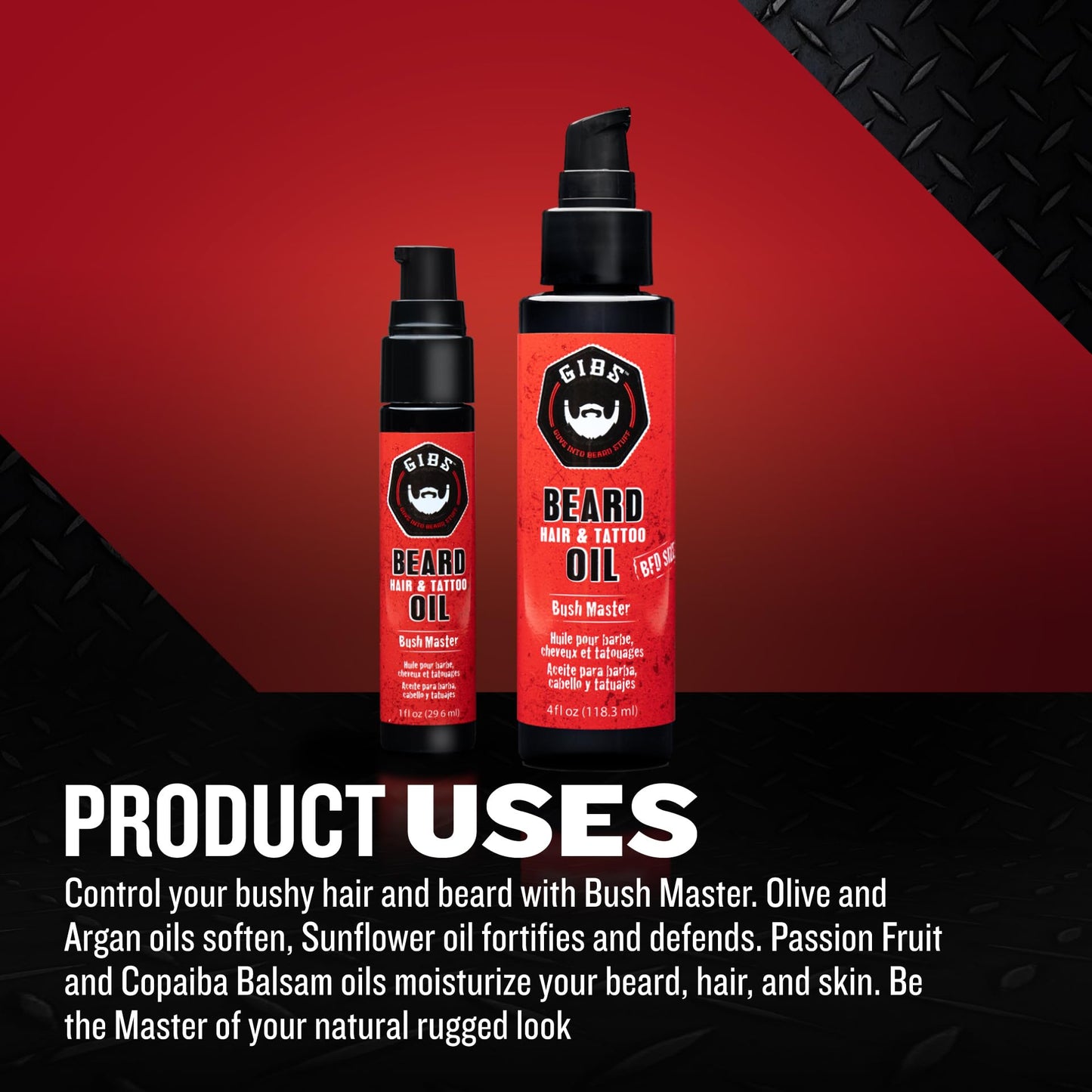 GIBS Grooming Bush Master Beard, Hair & Tattoo Oil- All-Natural with Nutmeg, Leather, Vanilla & Musk Scent- Softens & Strengthens Beard Growth, Moisturizes Skin, 4 Oz.