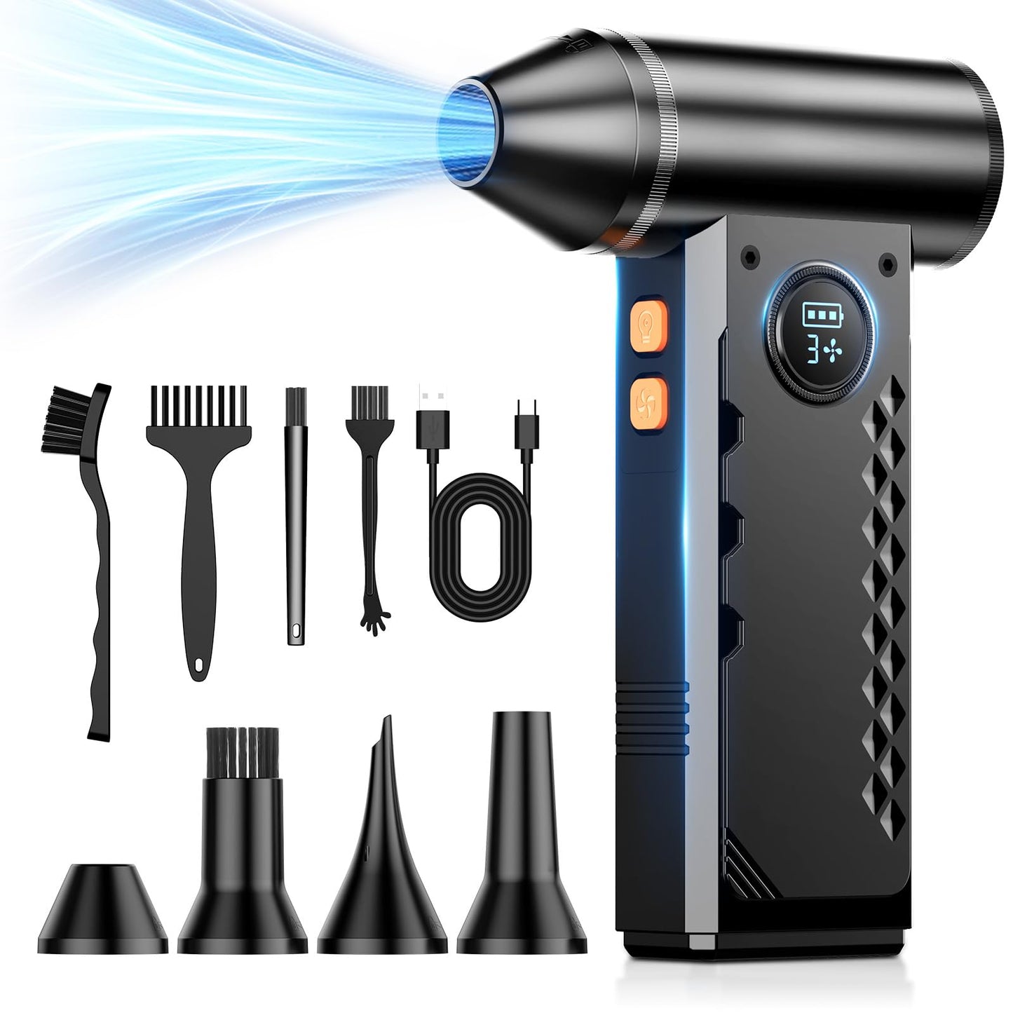 Compressed Air Duster, 150000RPM Electric Air Duster with LED Display & Light, 4 Gear Adjustable Cordless Air Blower, Rechargeable Brushless Motor Turbo Fan for Keyboard, Electronic Devices, Home, Car