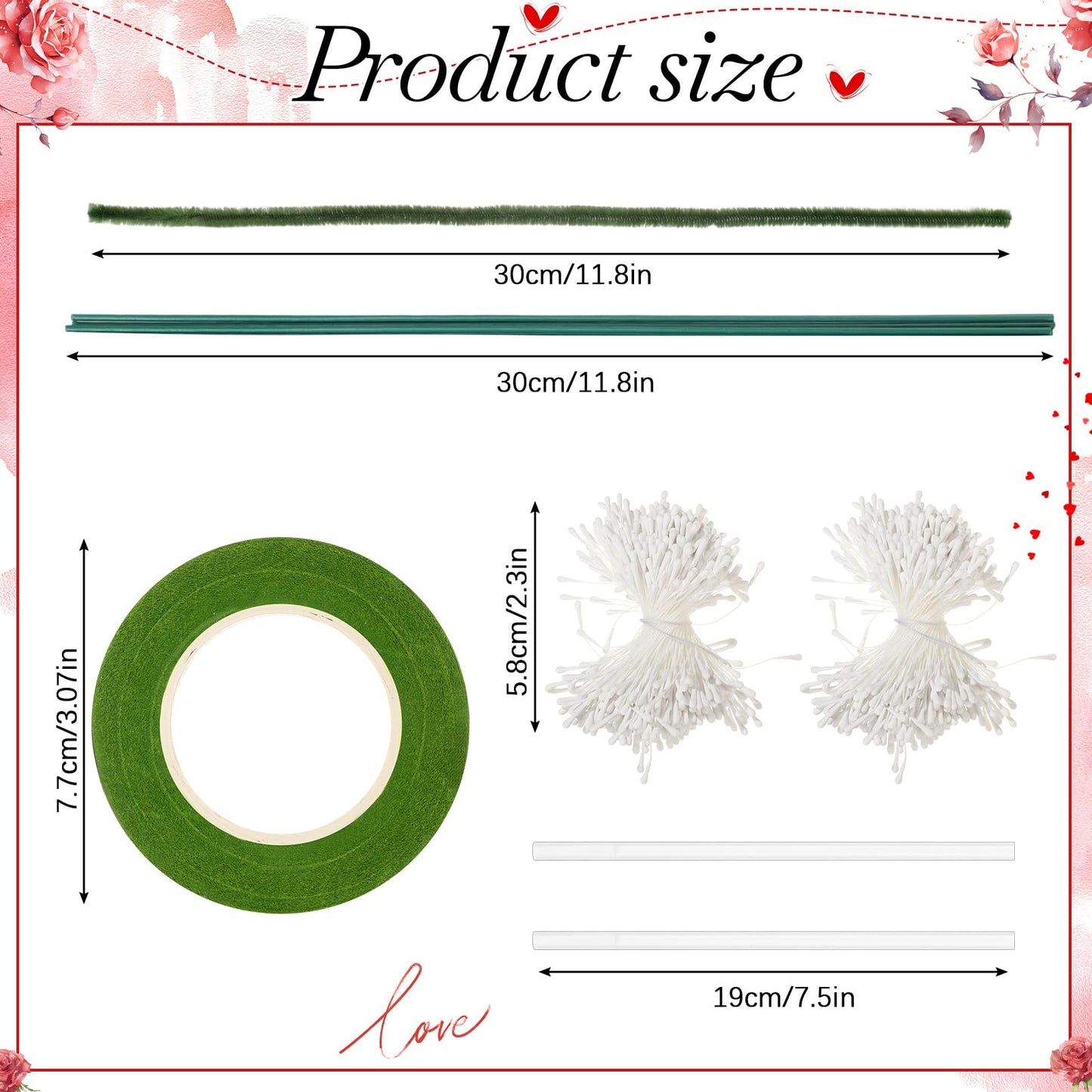 DaisyInner 500 Pcs Tulip Pipe Cleaners Flower Making Kit DIY Craft Supplies with Red & Green Chenille Stems, Floral Wires, Stamens, Glue Sticks for Handmade Bouquet, Art Projects, Home Decor