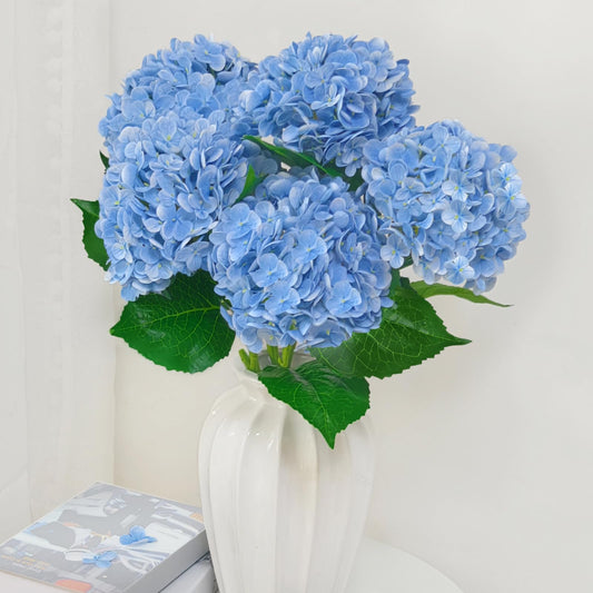 Cherica 6 Pcs Real Touch Blue Hydrangea Artificial Flowers with Stems, Fake Silk Flowers for Outdoors, Artificial Flowers for Home Decor Wedding Bouquets Centerpieces Vase