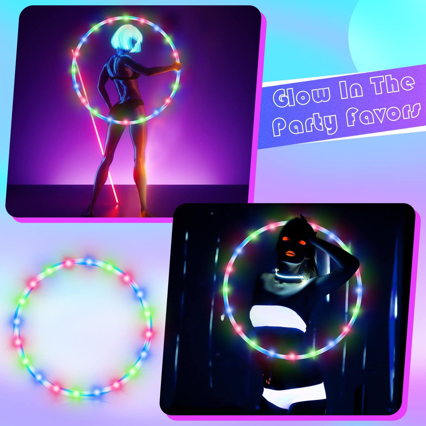 Jerify 4 Pack LED Hoop Light up LED Glowing Lights Fitness Exercise Hoops 10 Color Changing Exercise Glowing Hoop for Dance Dark Fitness(23 Inch)