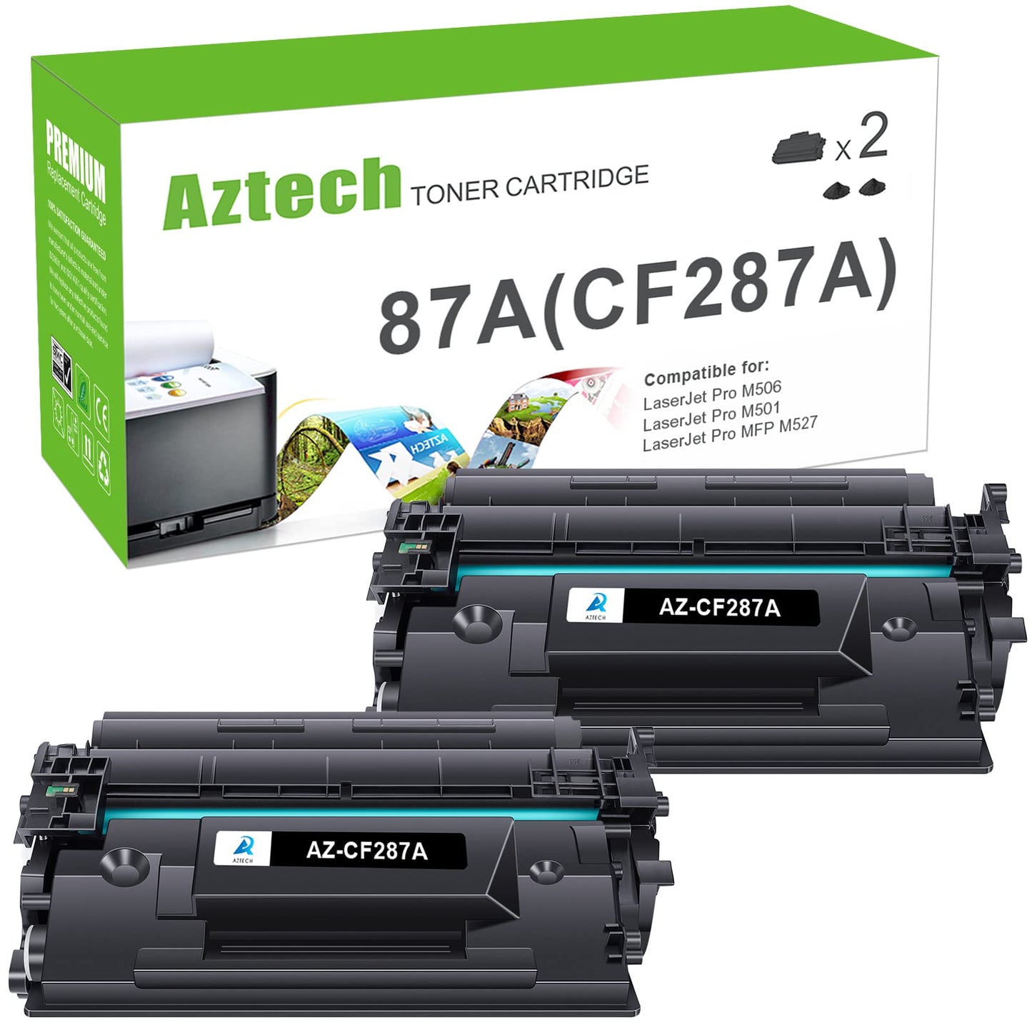 Aztech Compatible Toner Cartridge Replacement for HP 87A CF287A 87X CF287X Enterprise M506 M506dn M506n M506x Pro M501 M501dn M527 M527dn Printer (Black, 2-Pack)