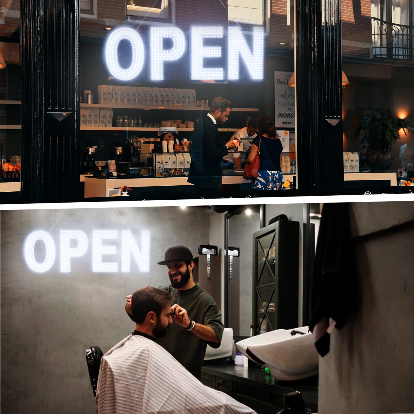 Thirdpolite Open Signs for Business, 30"x10" Dimmable Large LED Open Light Up Sign with Hanging Installation for Salon Gym Cafes Store Office Bar Hotel Pubs Cold white