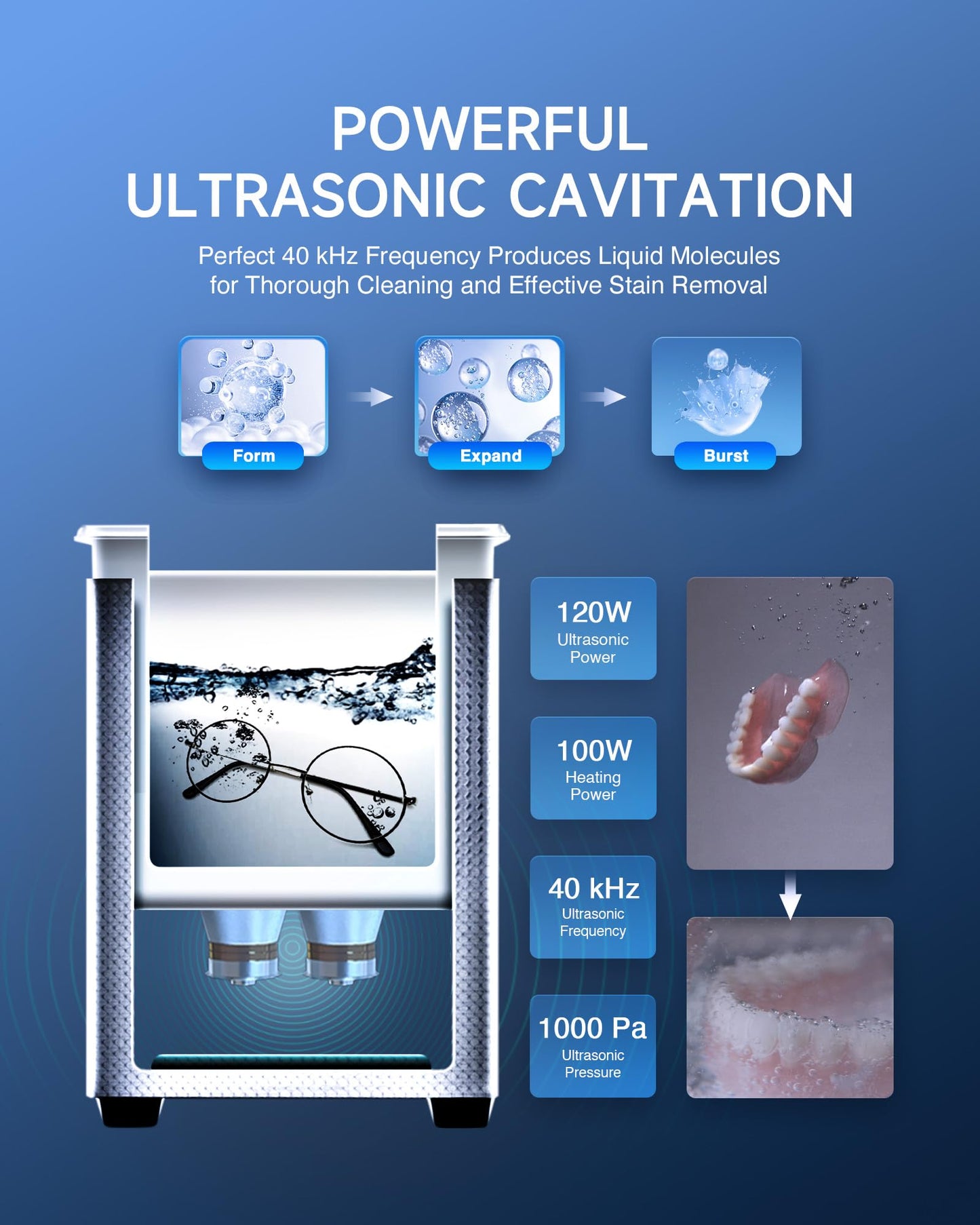 CREWORKS 3L Ultrasonic Cleaner, 0.8 gal Digital Sonic Cavitation Machine, 120W Stainless Steel Professional Jewelry Cleaner for Cleaning Tool Watch Glasses Retainer Denture Parts with Heater & Timer