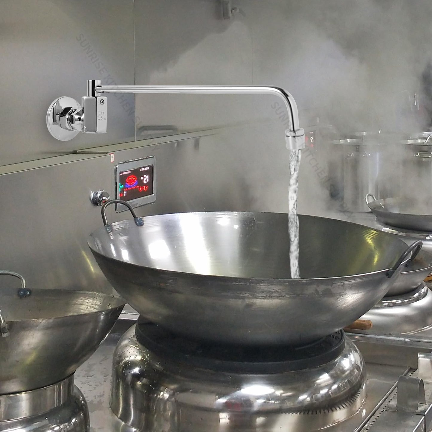 Sunrise Heavy Duty 12" Automatic Water Flow Swing Faucet for Commercial Grade Wok Range, Wall Mounted