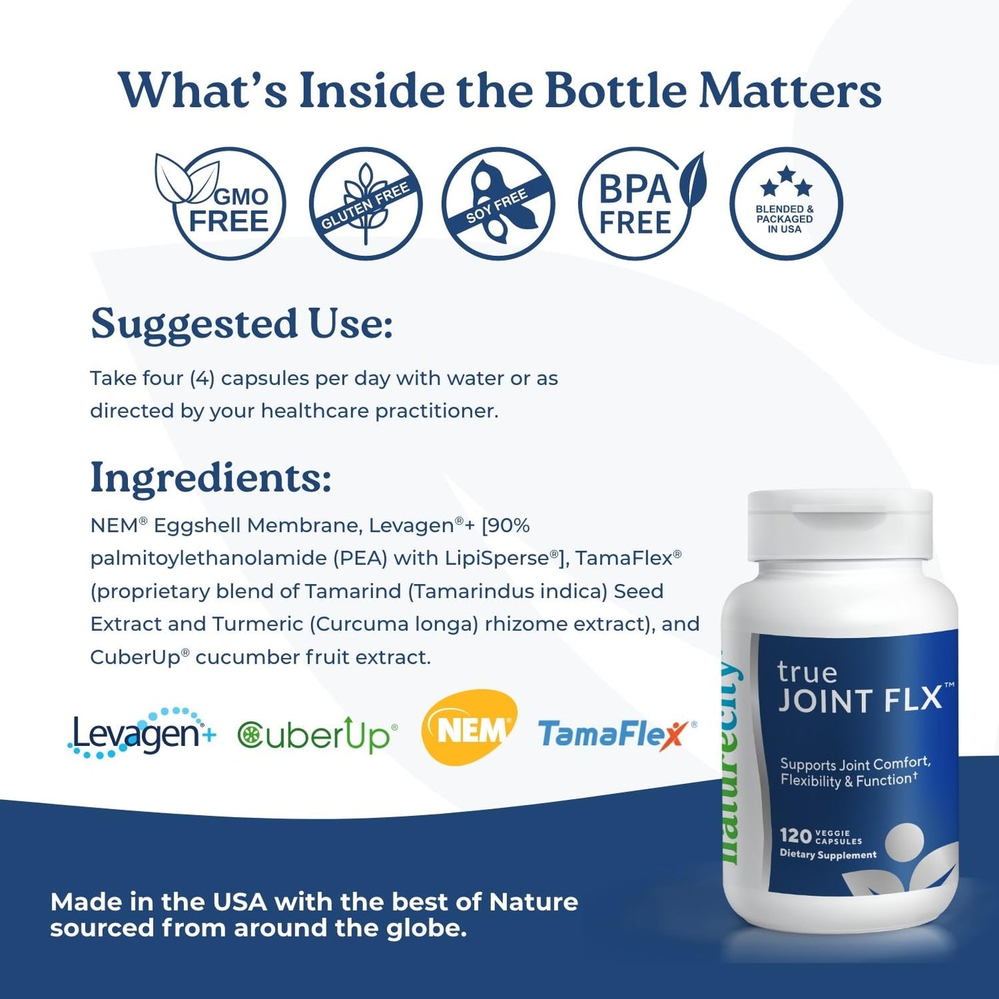 NatureCity True-Joint FLX Joint Supplement Formula (120 Capsules) | TamaFlex, NEM Eggshell Membrane, Levagen+ PEA & CuberUp | Supports Joint Comfort, Flexibility, Mobility, Function & Cartilage Health