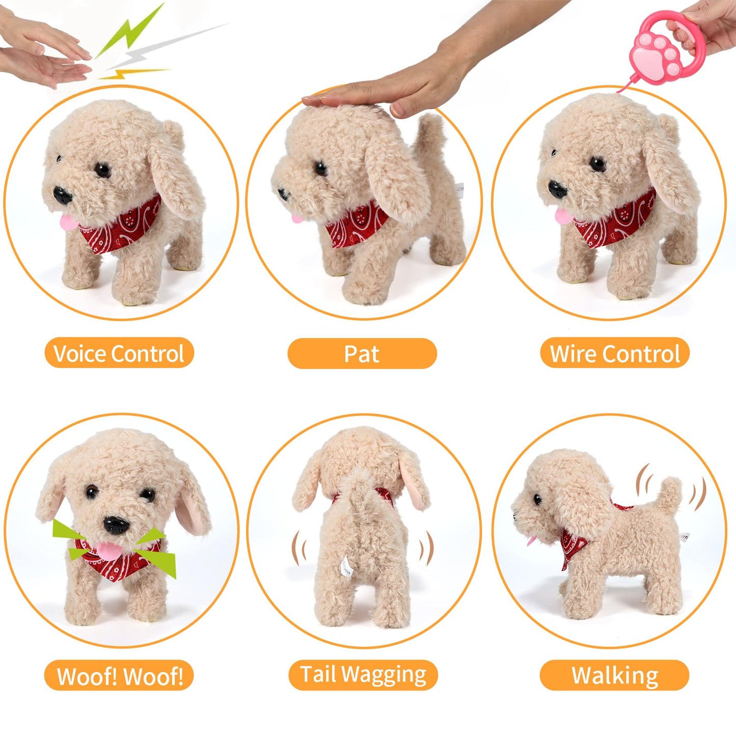 GOBRILLFUN Toy Dog That Walk and Bark, Pet Care Playset - Remote Control Leash Interactive Electronic Plush Puppy, Tail-Wagging Stuffed Dog, Birthday Gift for Kids Girls Boys Aged 3-6 Year