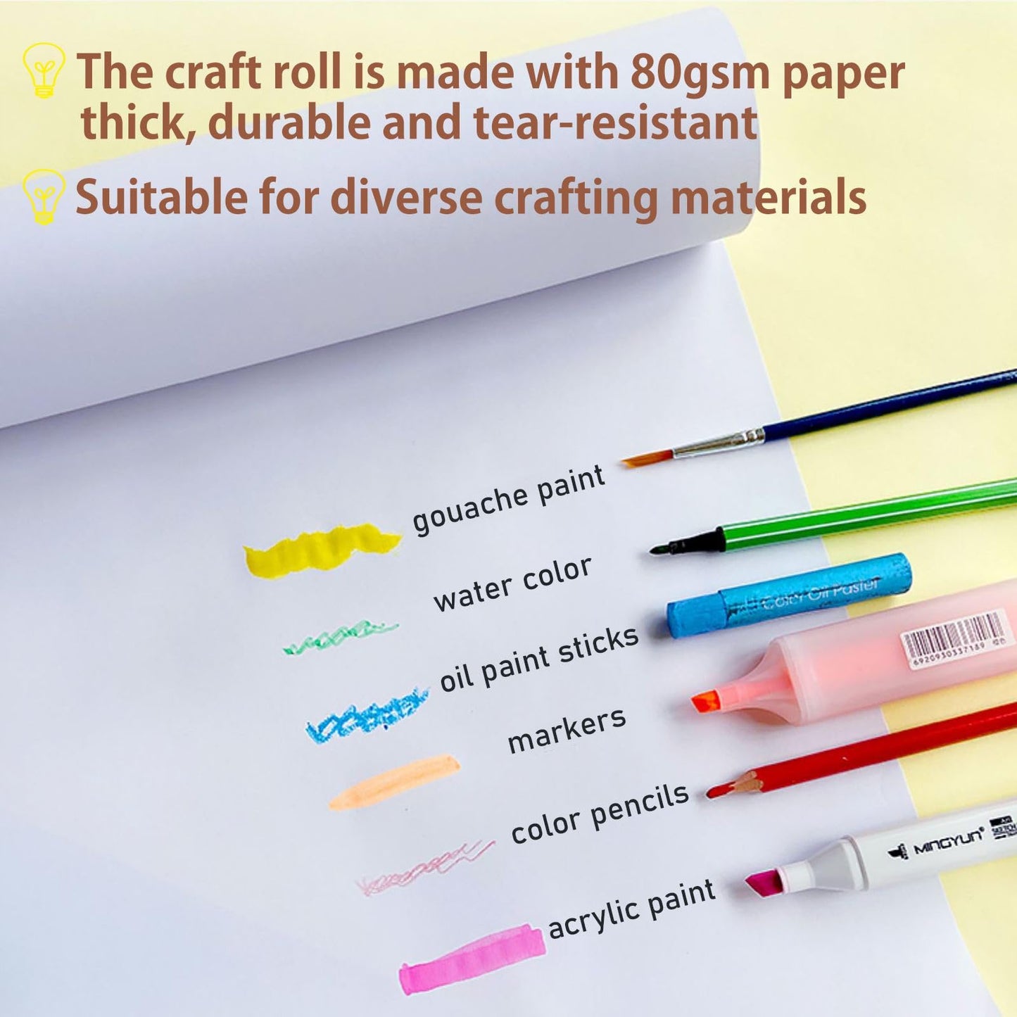 XDONEF Wooden Tabletop Paper Roll Dispenser with Roll 11.4inx98.4ft and Pencil Cups Craft Art Paper Roll Holder for Kids Desktop Easel for Drawing Painting Home Classroom