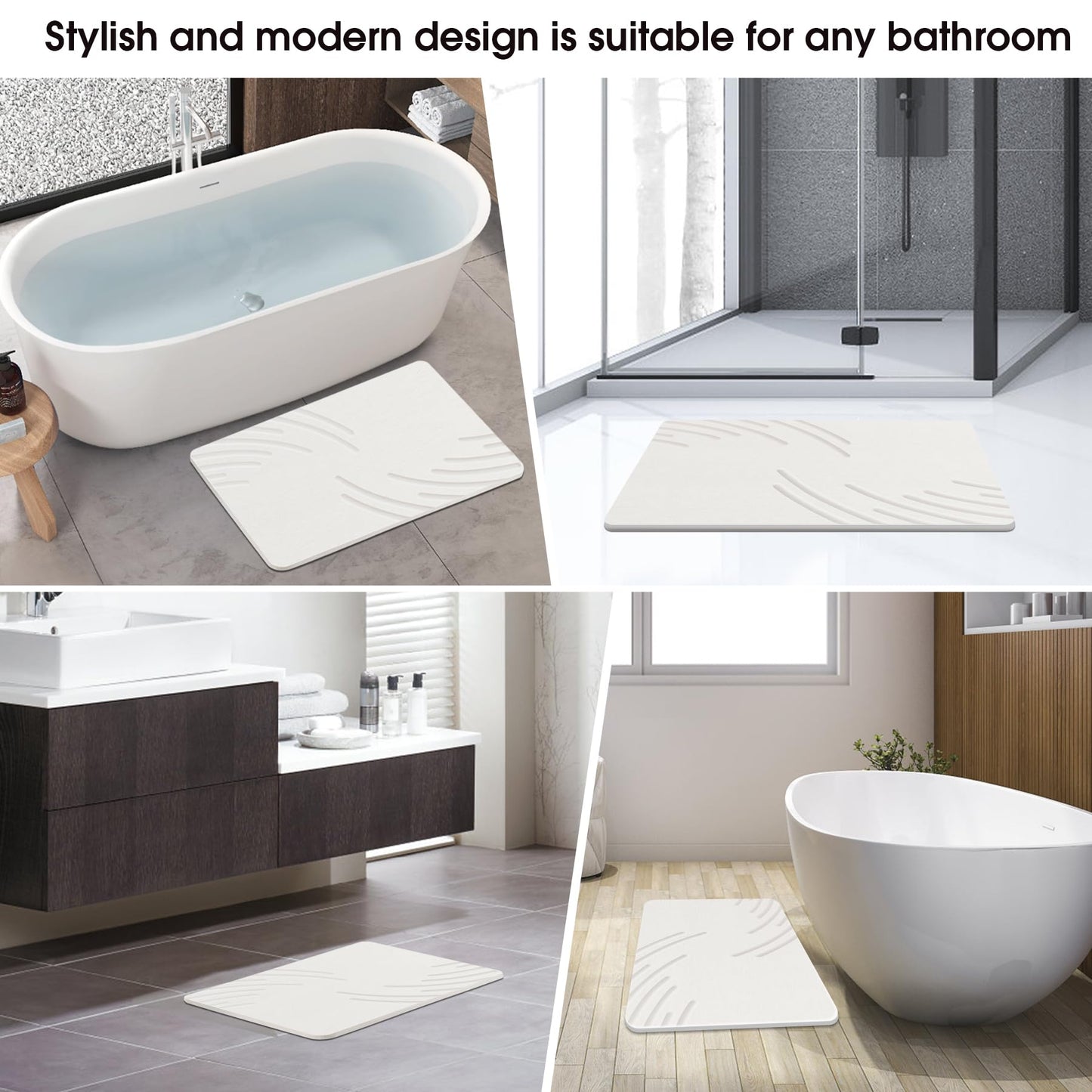 ZIKIBL Stone Bath Mat Diatomaceous Earth Shower Mat Super Absorbent Non-Slip Diatomite Stone Bath Mats for Bathroom Floor Quick-Drying Natural Easy to Clean（24 * 16''）