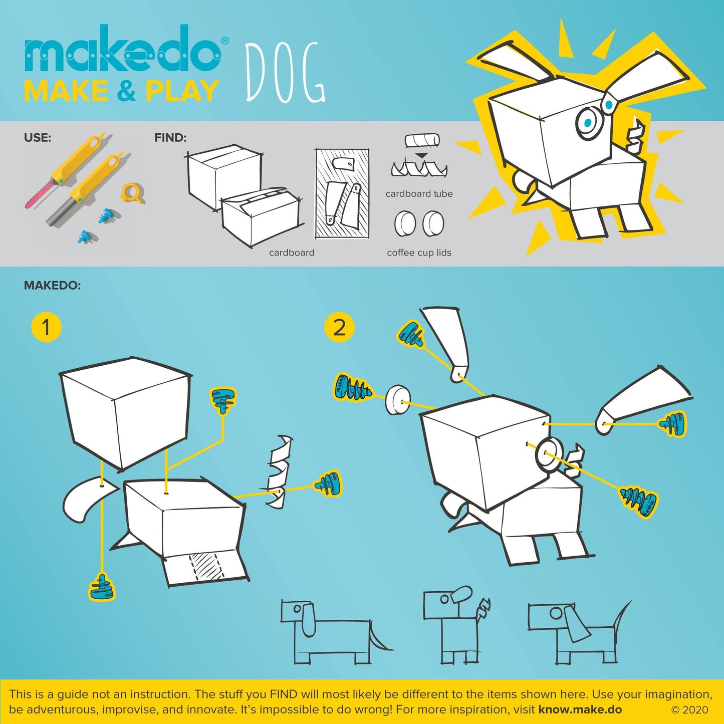 Makedo Explore | Upcycled Cardboard Construction Tool Kit in Small Toolbox (50 Pieces) | STEM + STEAM Educational Toys for at Home Play + Classroom Learning | Reusable Tools for Boys and Girls Age 5+