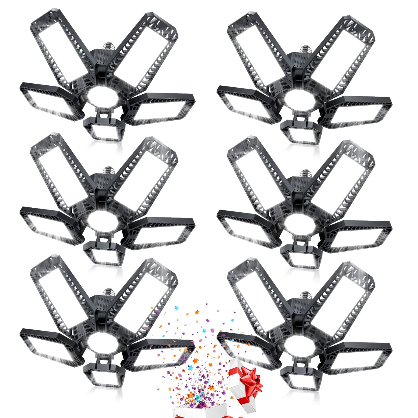 YIBEYYDS LED Garage Light - 160W 16000LM 6500K LED Garage Ceiling Lights, Screw in Shop Lighting 5+1 Deformable Panels for Attic, Basement, Workshop, E26/E27 (6)