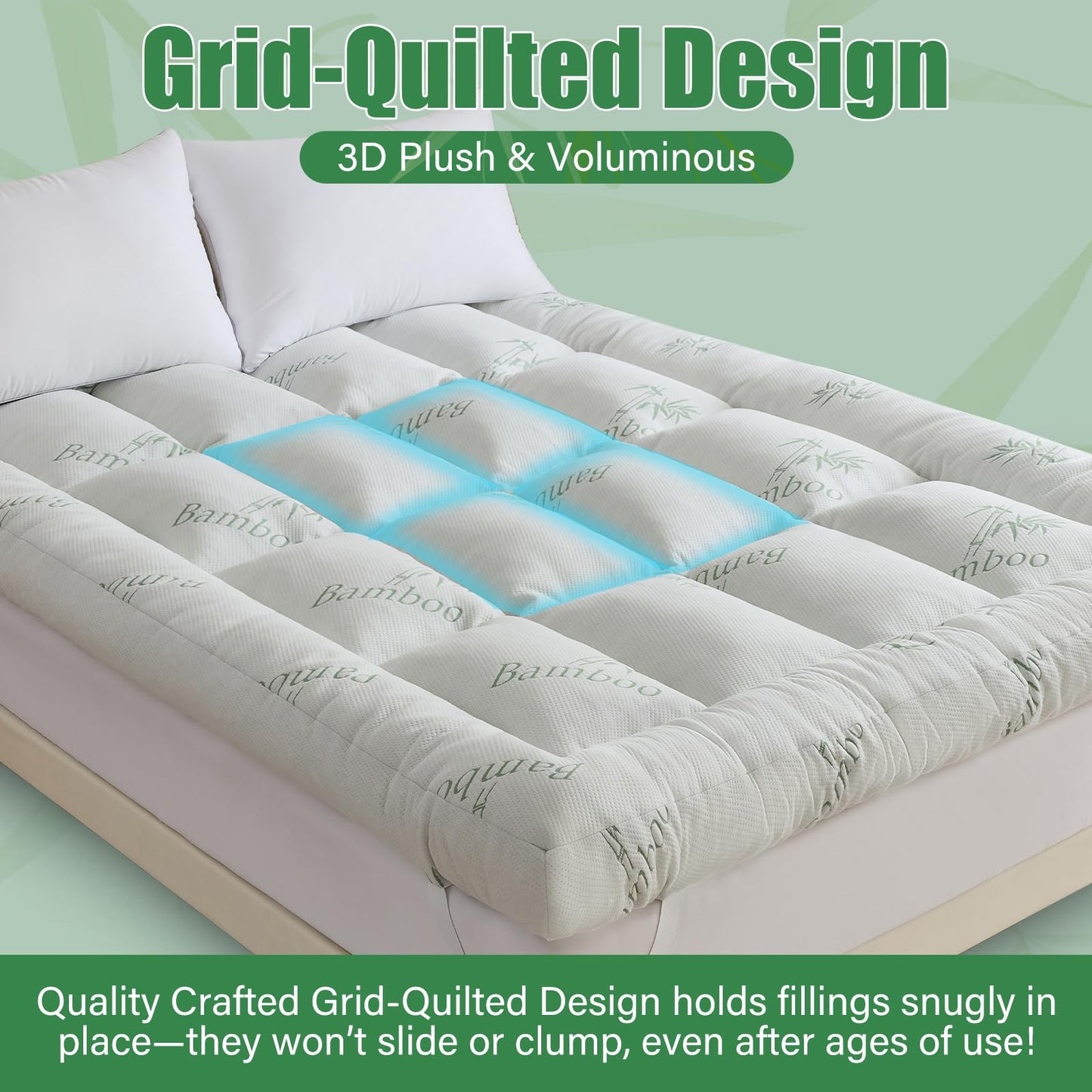 WhatsBedding 5 Inch Memory Foam Mattress Topper Twin Size for Back Pain Relief, with Cooling Breathable Bamboo Viscose Air Layer, Soft Pillow Top Mattress Topper, 75x39x5in