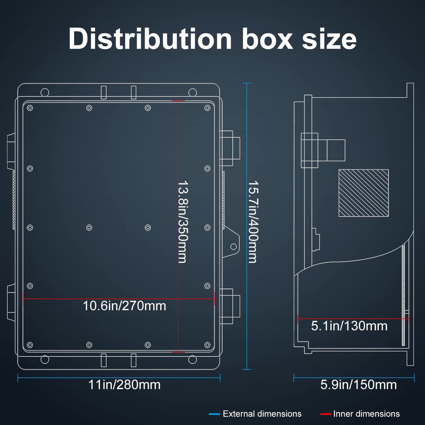 Namunanee Outdoor Electrical Junction Box with High Power Outlet, 16"H* 12"L* 5.9"W, ABS Water Resistant Enclosure with Internal Mounting Panel & Hinged Cover.