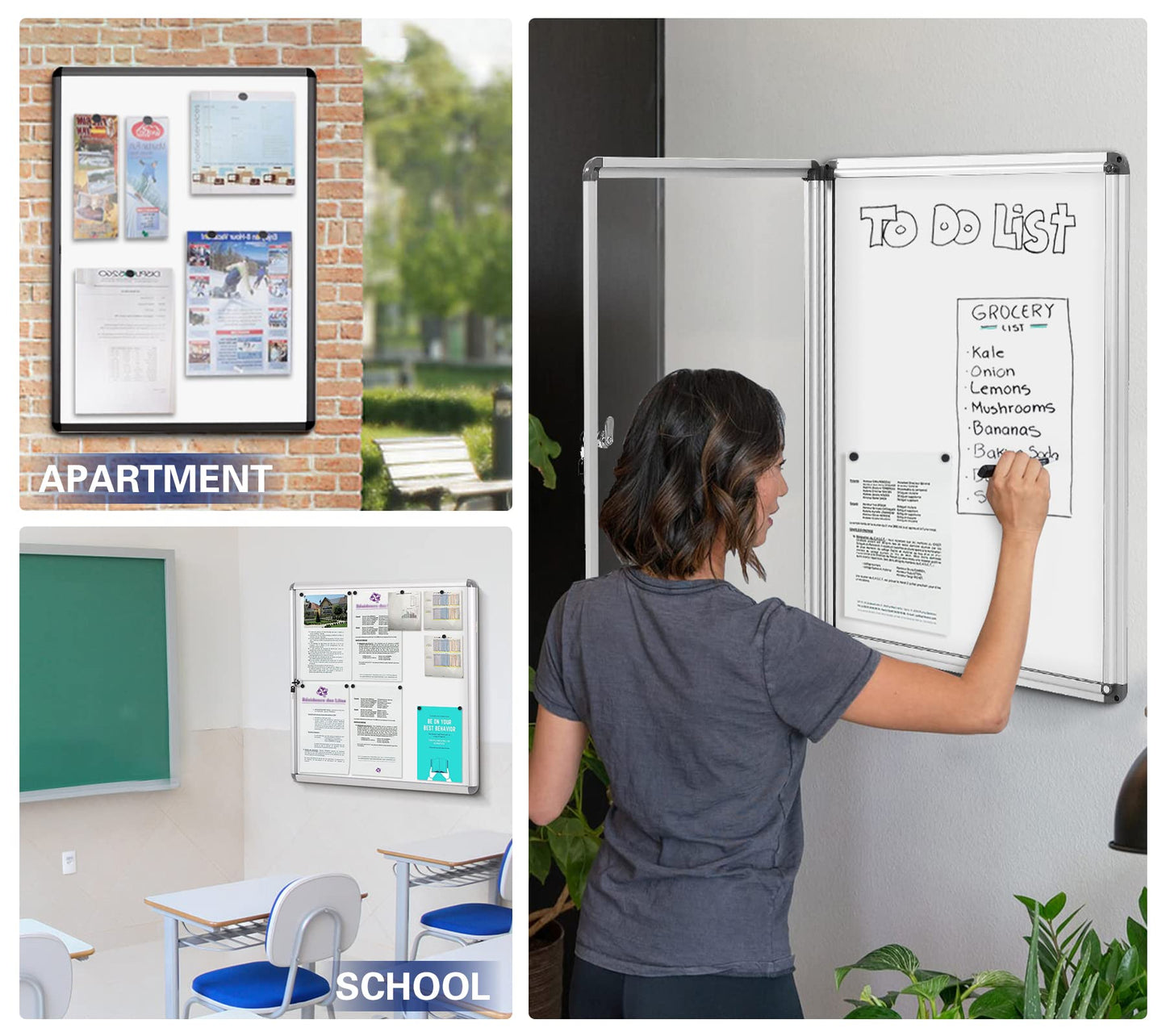 SWANCROWN Enclosed Notice Board Magnetic Bulletin Boards for Office with Locking Door,Black Frame, 26x20inch(4XA4