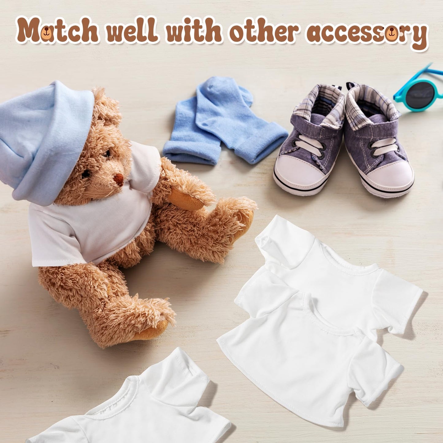 Litherr S 12 PCS Stuffed Bear Clothes Shirt Stuffed Animal Clothes Plush Doll Tshirts Classic Plush Bear Shirts Fit 8-12 Inches Stuffed Bear Dolls