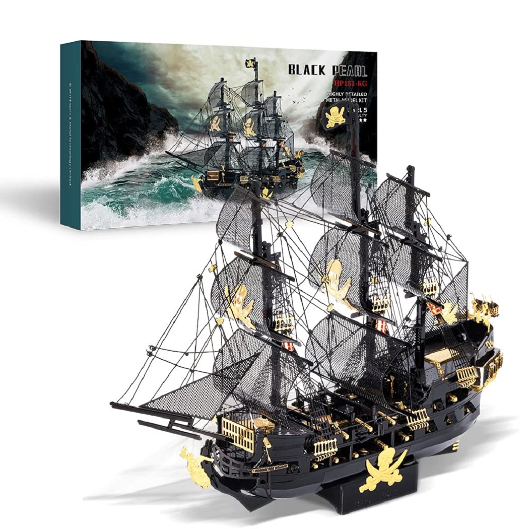 Piececool 3D Metal Puzzles for Adults, Red Queen Anne's Revenge Pirate Ship Model Kits, 3D Watercraft Model Building Kit, DIY Craft Kits Difficult 3D Puzzles for Family Time