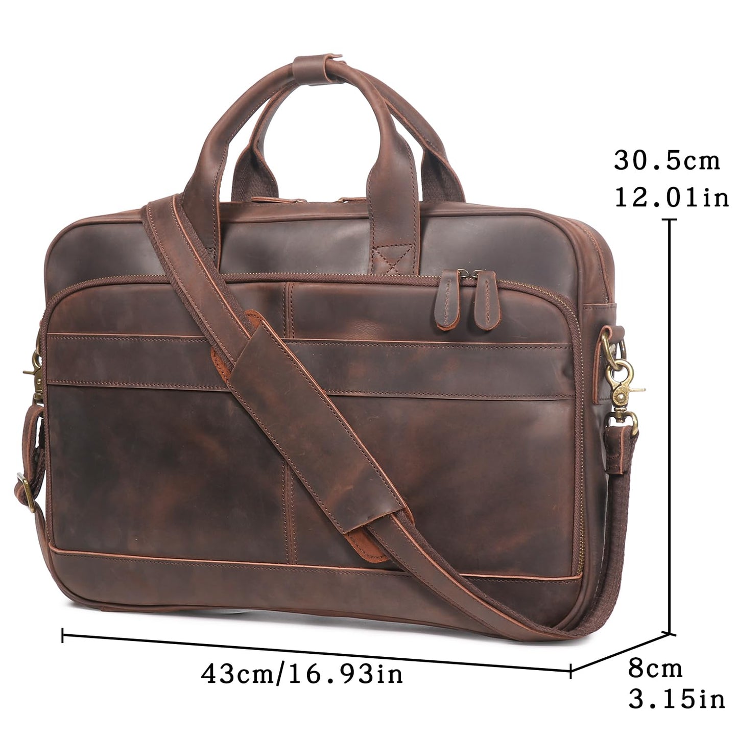 LEATHFOCUS Leather Briefcase for Men 17Inch Laptop Messenger Bags Business Travel Handcrafted Laptop Bag with YKK Zipper Gift (Dark Brown)