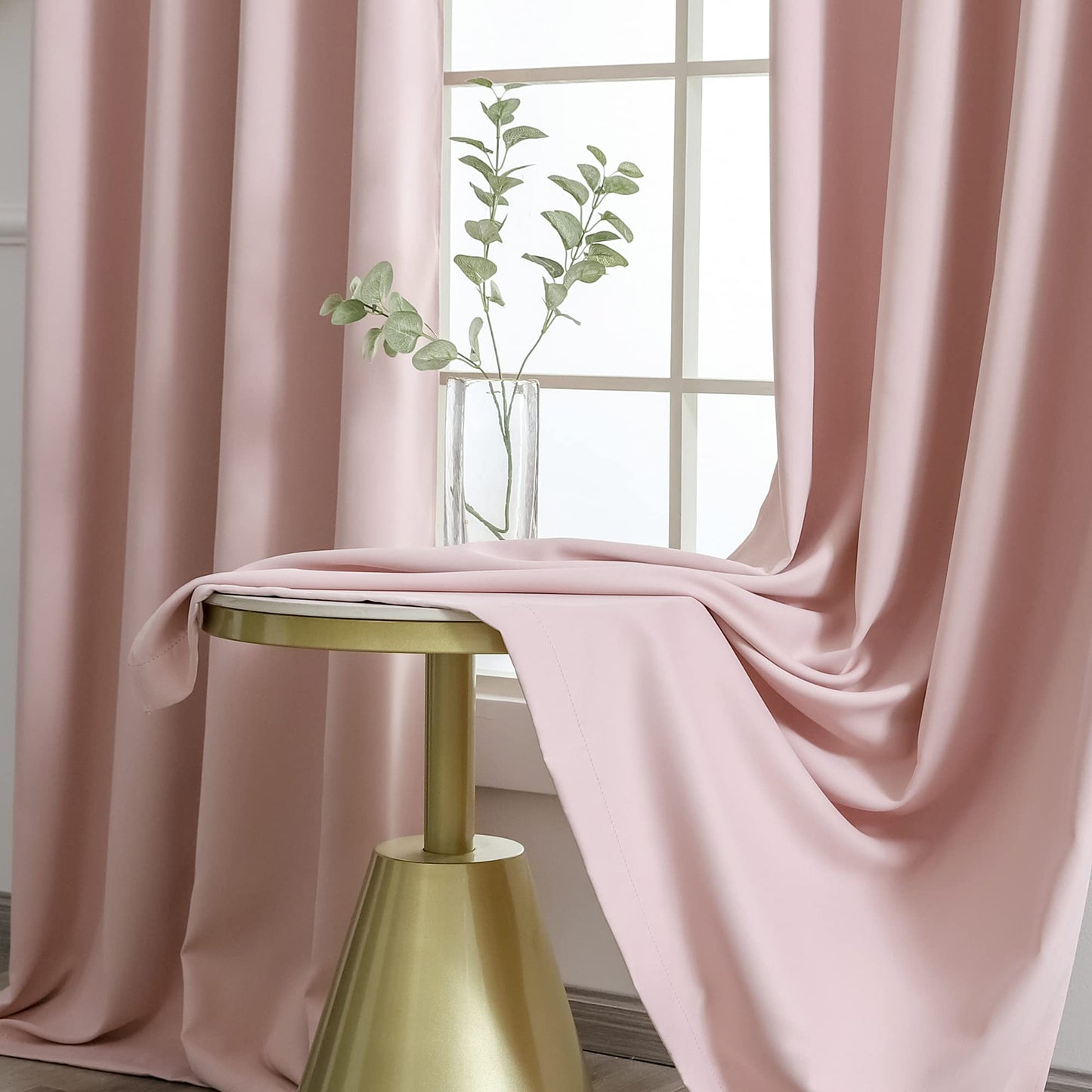 YGO Home Fashion Thermal Insulated Solid Grommet Top Blackout Curtains for Girls Bedroom Living Room Light Pink 52x84 inch 2 Panels