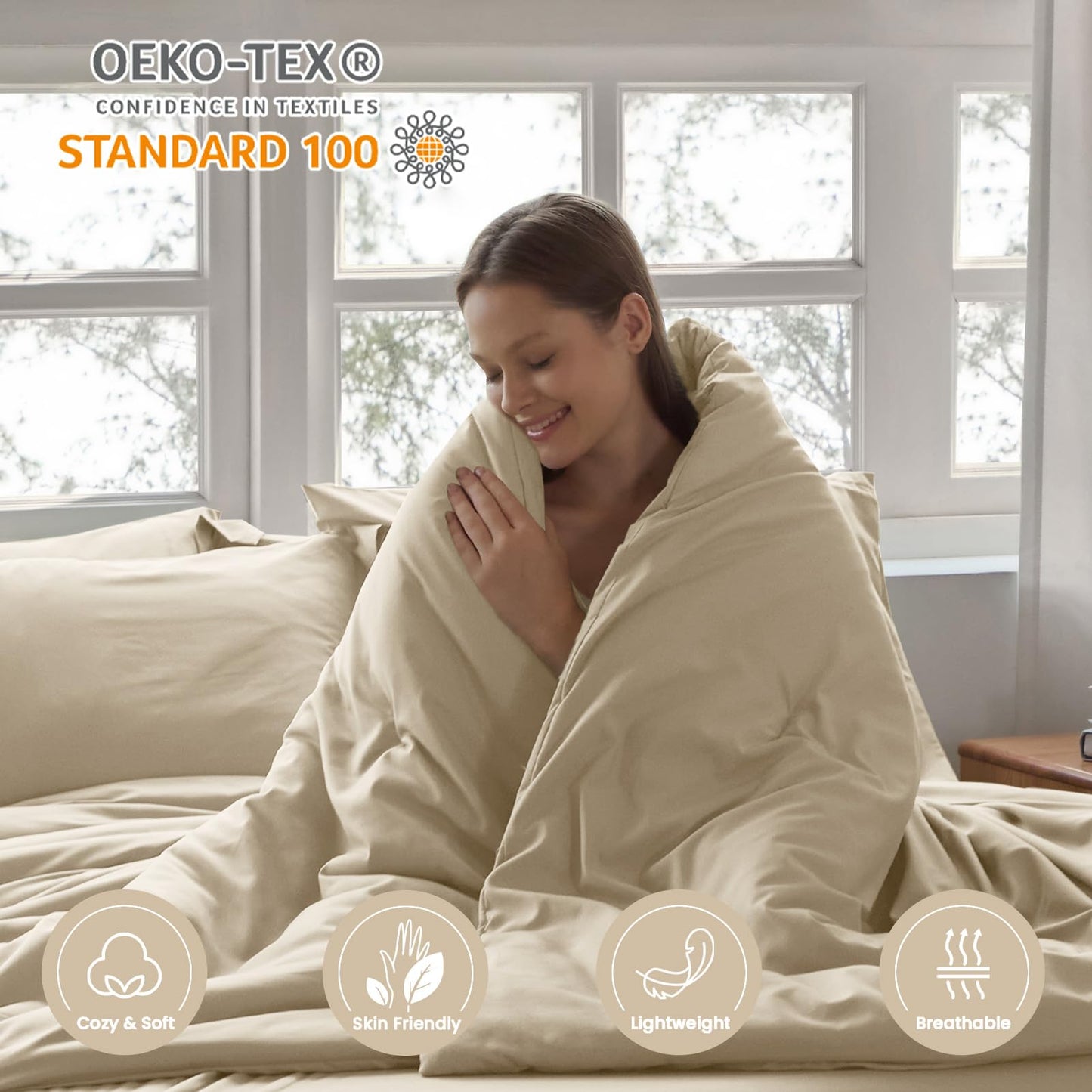 Homelike Moment King Size Comforter Set 7 Piece, Beige Bed in a Bag King Size Bed Set Lightweight and Machine Washable