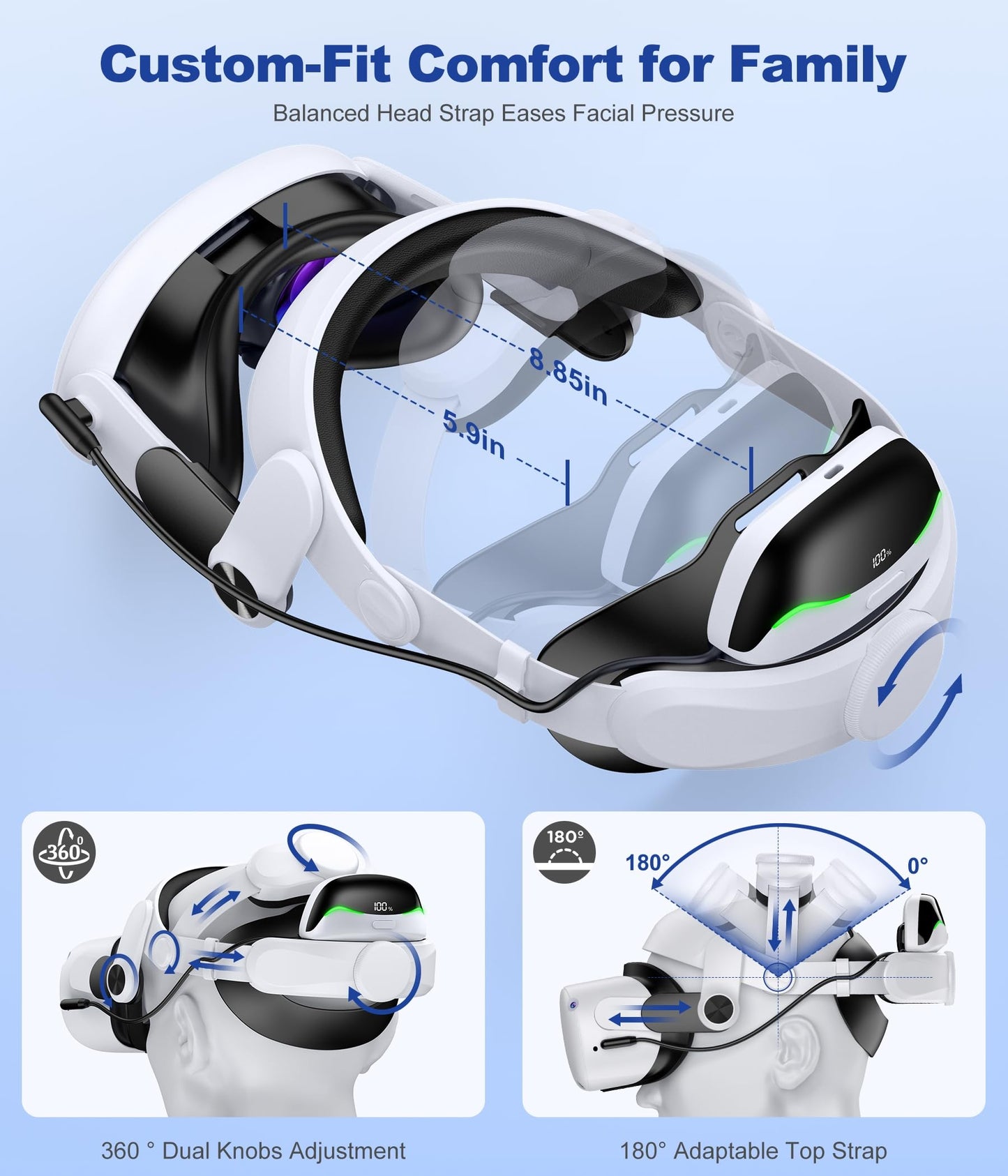 Lightweight Battery Head Strap for Quest 2/Quest 3/Quest 3S, Magnetic Battery Pack for Extra 2-3H Playtime, LED Digital Display, with Magnetic Charging Dock (One Battery)