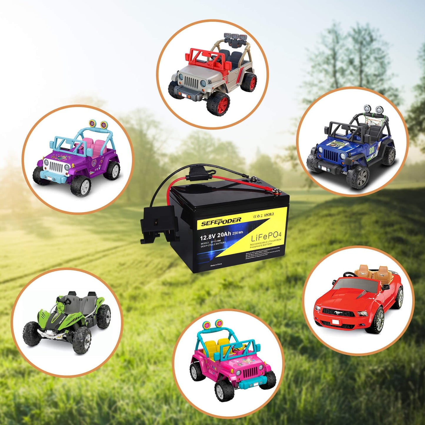 SEFEPODER Replacement Battery Compatible with Fisher Price Power Wheels 12 Volt Battery,12V 20Ah Lifepo4 Lithium Ion Rechargeable Battery for Power Wheels Ride-On Vehicles