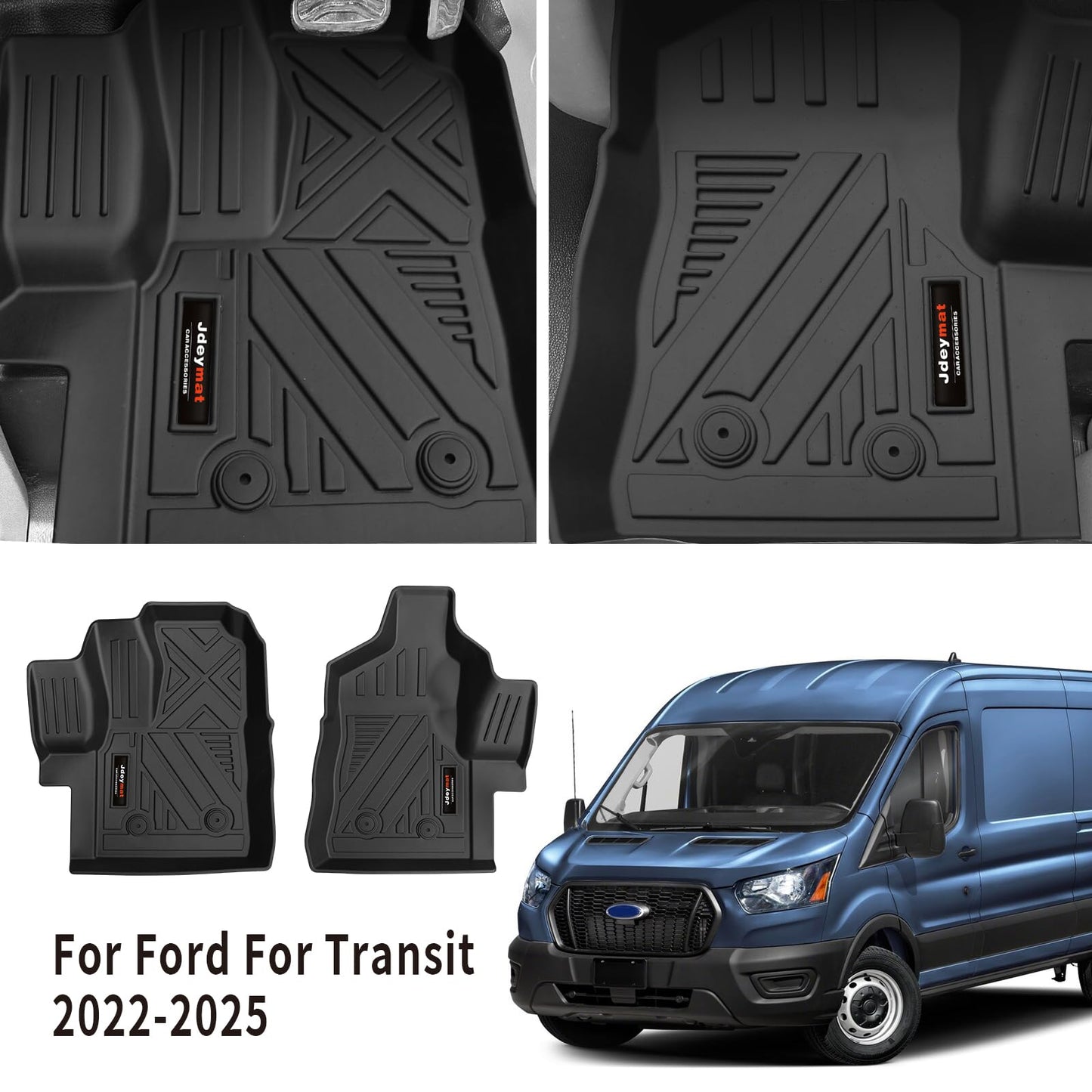 Custom Fit for 2020-2026 Ford Transit 150/250/350 Floor Mats Front Liner 2 Pcs TPE All Weather Accessories (No Transit Connect) (for 2020-2026 Ford Transit)