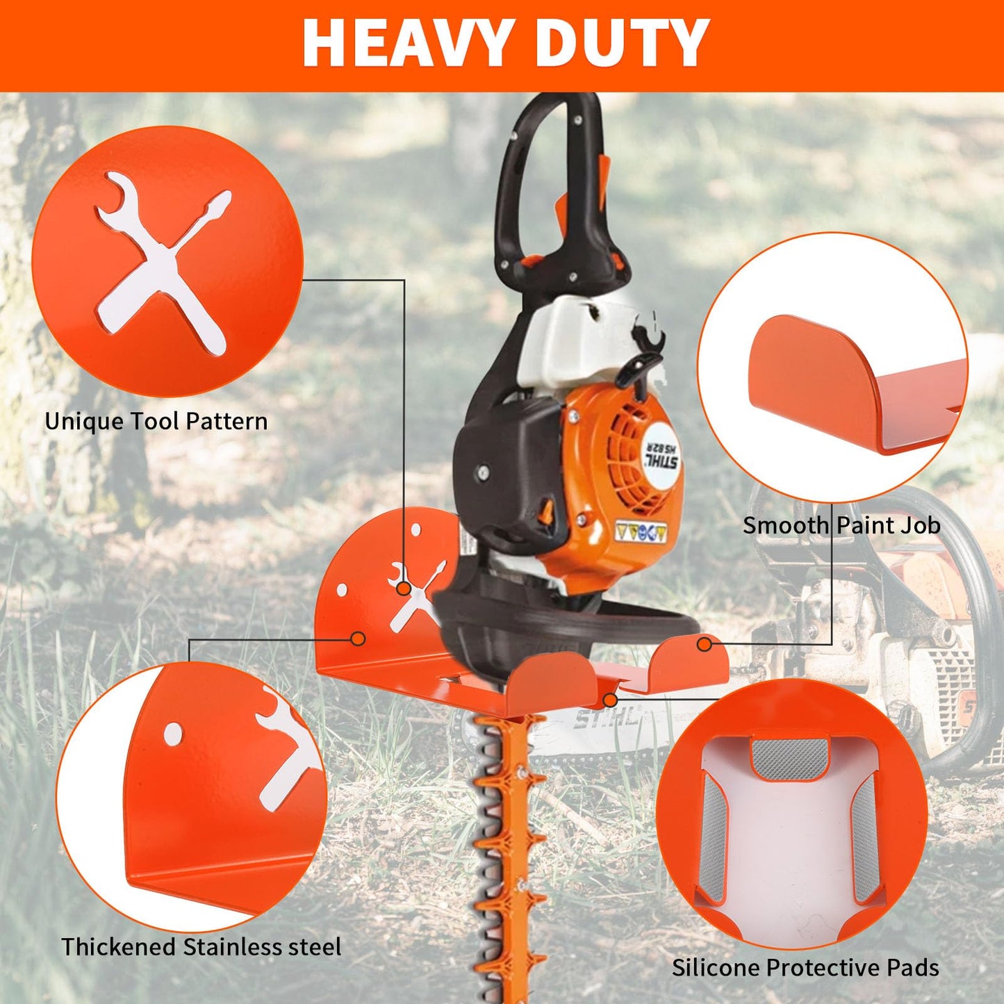 Upgraded Trimmer Rack Wall Mount - 8" Heavy Duty Weed Eater Hanger for Garage Wall Bracket, Garden Power Tool Holder Organizer Hooks for Grass Trimmer, Hedge Trimmer, Leaf Blower and Chainsaw, 4 Pack