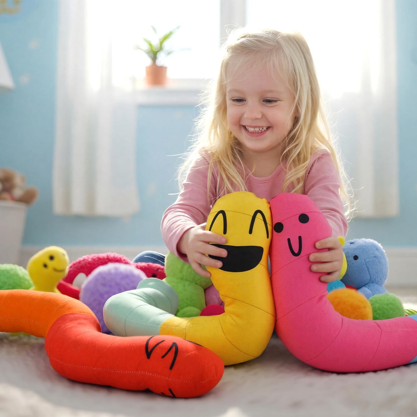Newwiee 3 Pcs Gummy Worm Pillow Cushion 16" Gummy Worm Plushie Prop Candy Prop Stuffed Figure Pillow for Plushie Lover Gift Bedroom Home Sofa Decor