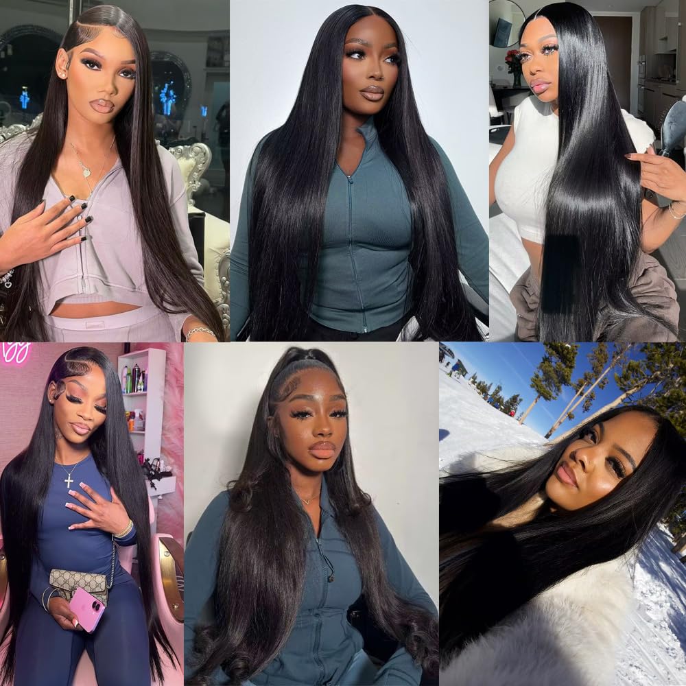 Straight 3 Bundles Human Hair Weave Bundles Long Straight Human Hair Bundles 12A Grade 100% Unprocessed Human Hair Bundles Brazilian Bundles Human Hair Natural Black Color 24 26 28 Inch