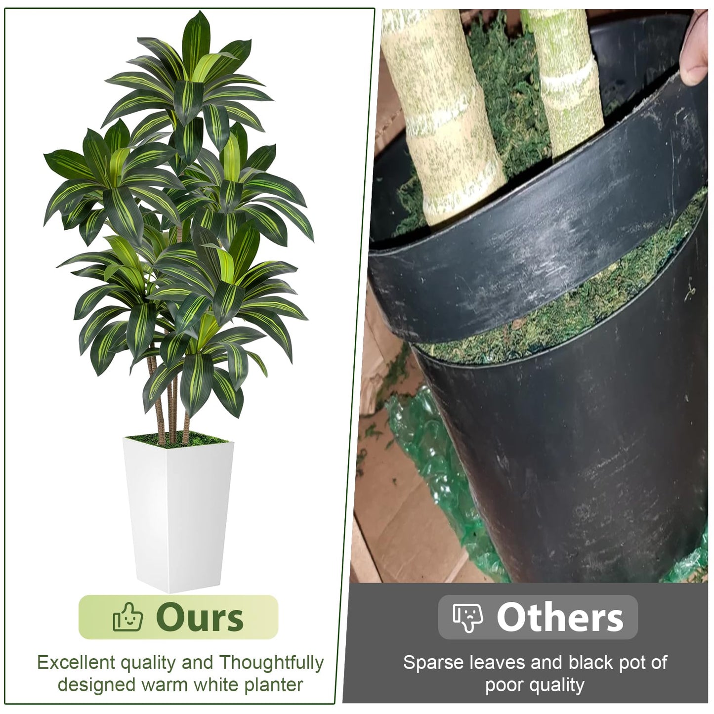 VIVATREES Dracaena Tree 6FT Artificial, 72in Tall Faux Dracaena Tree with 15.7 White Planter, Fake Potted Tree for Indoor & Outdoor Home Office Decor