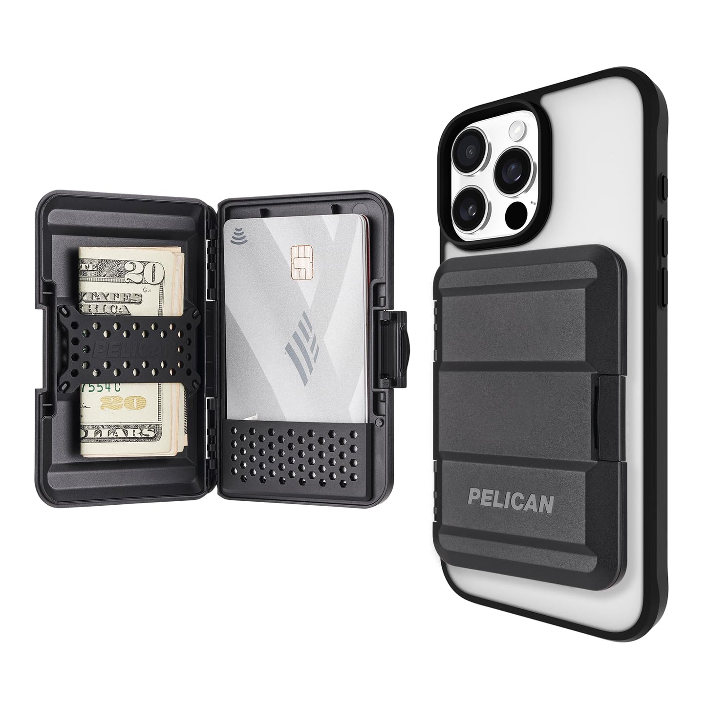 Pelican MagSafe Wallet for iPhone | Heavy Duty MIL-STD Snap-On iPhone Magnetic Wallet & Phone Card Holder | Detachable & Slim Hard Case Wallet for iPhone Pro Max 16/15/14/13/12 Series | Black