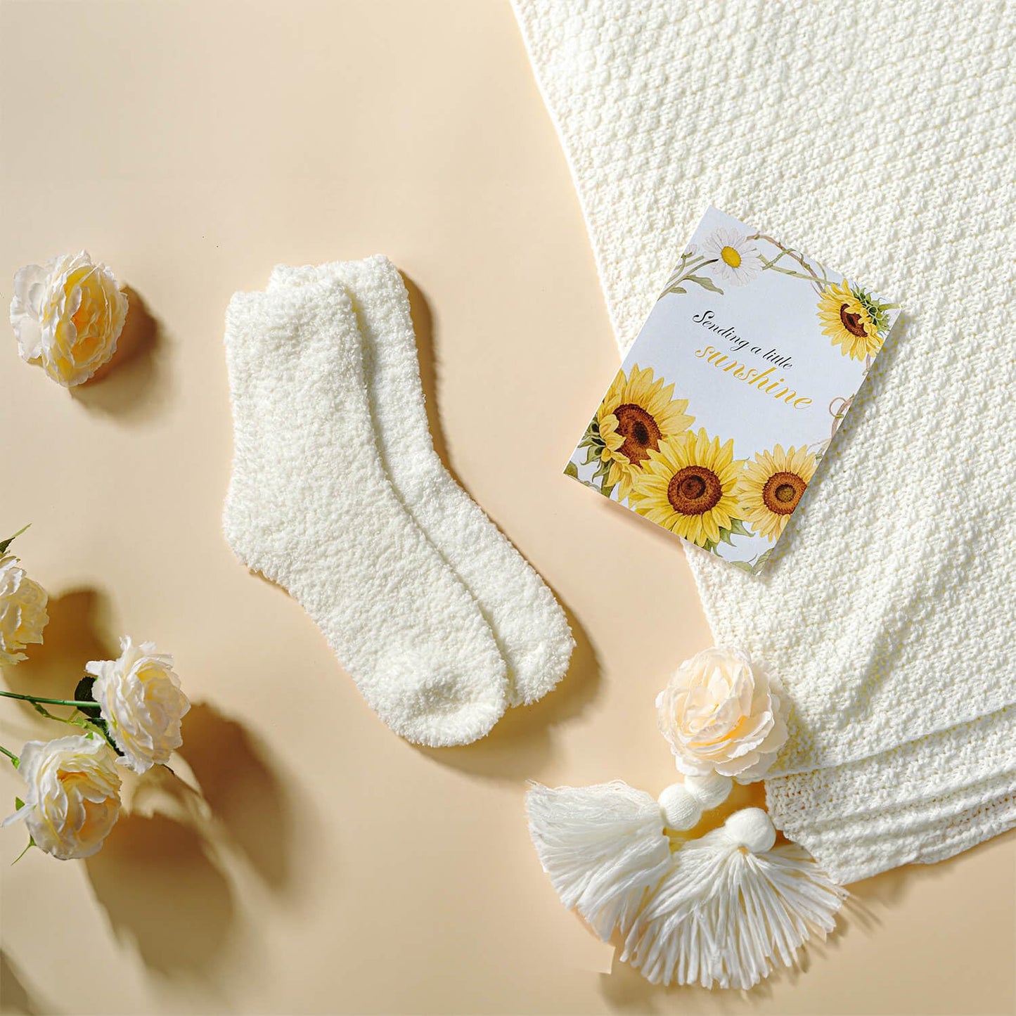 GivLovely Thinking of You Gifts for Women & Cozy Self Care Gift Box | Get Well, Birthday | Sunflower Themed Care Package | A Sending Sunshine Hug in a Box