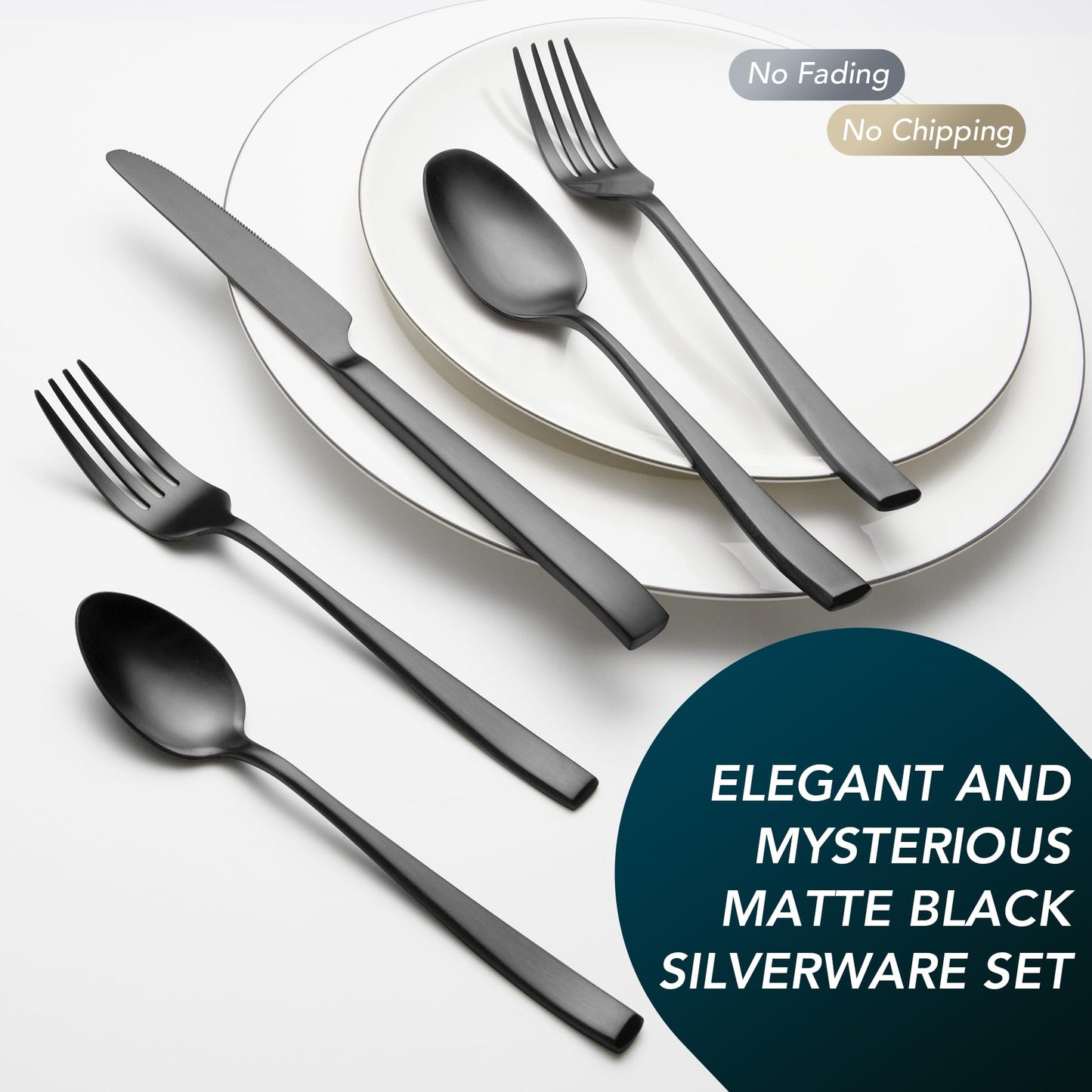 Matte Black Silverware Set, EIUBUIE 40-Piece Premium Stainless Steel Black Cutlery Set for 8, Matte Flatware Sets, Kitchen Utensils Sets Include Forks Spoons Knives
