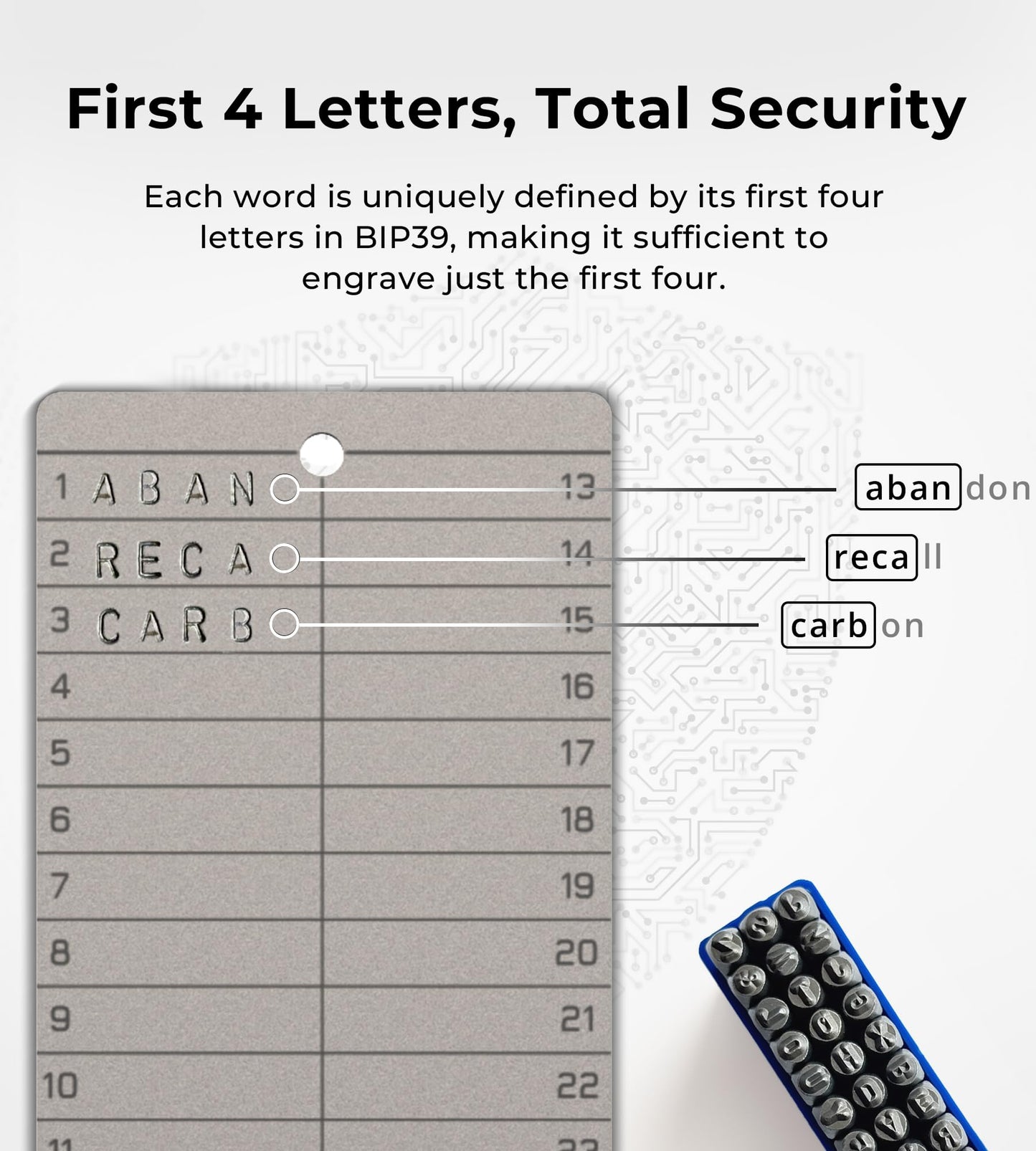 CREVIK Crypto Seed Phrase Storage - Titanium Seed Phrase Plate and Stamp Set - Offline Cold Wallet for Bitcoin Ethereum for 12-24 Words BIP39 Compatible Wallets (Ledger, Metamask & More)