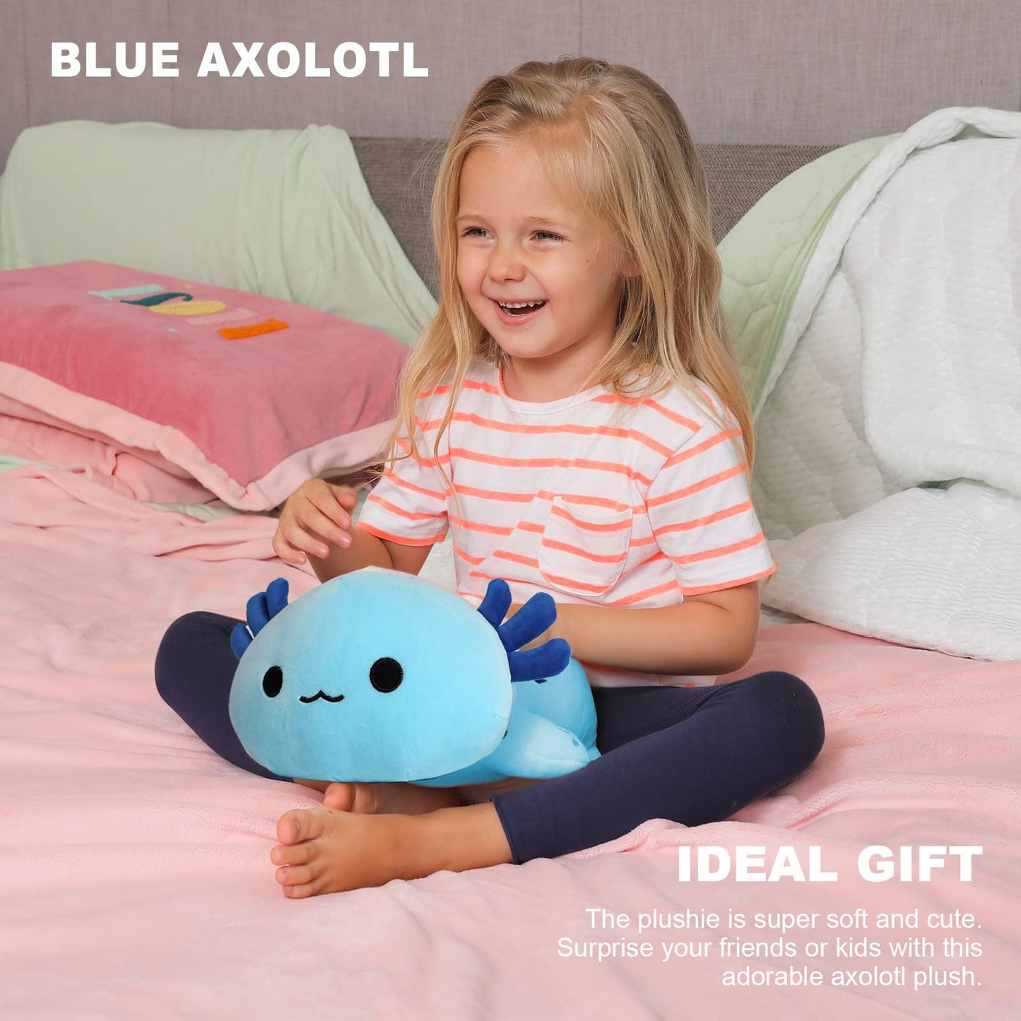 Onsoyours Cute Axolotl Plushie, Soft Stuffed Animal Salamander Plush Pillow, Kawaii Plush Toy for Kids (Blue Axolotl A, 19''), Cat, Axolotl