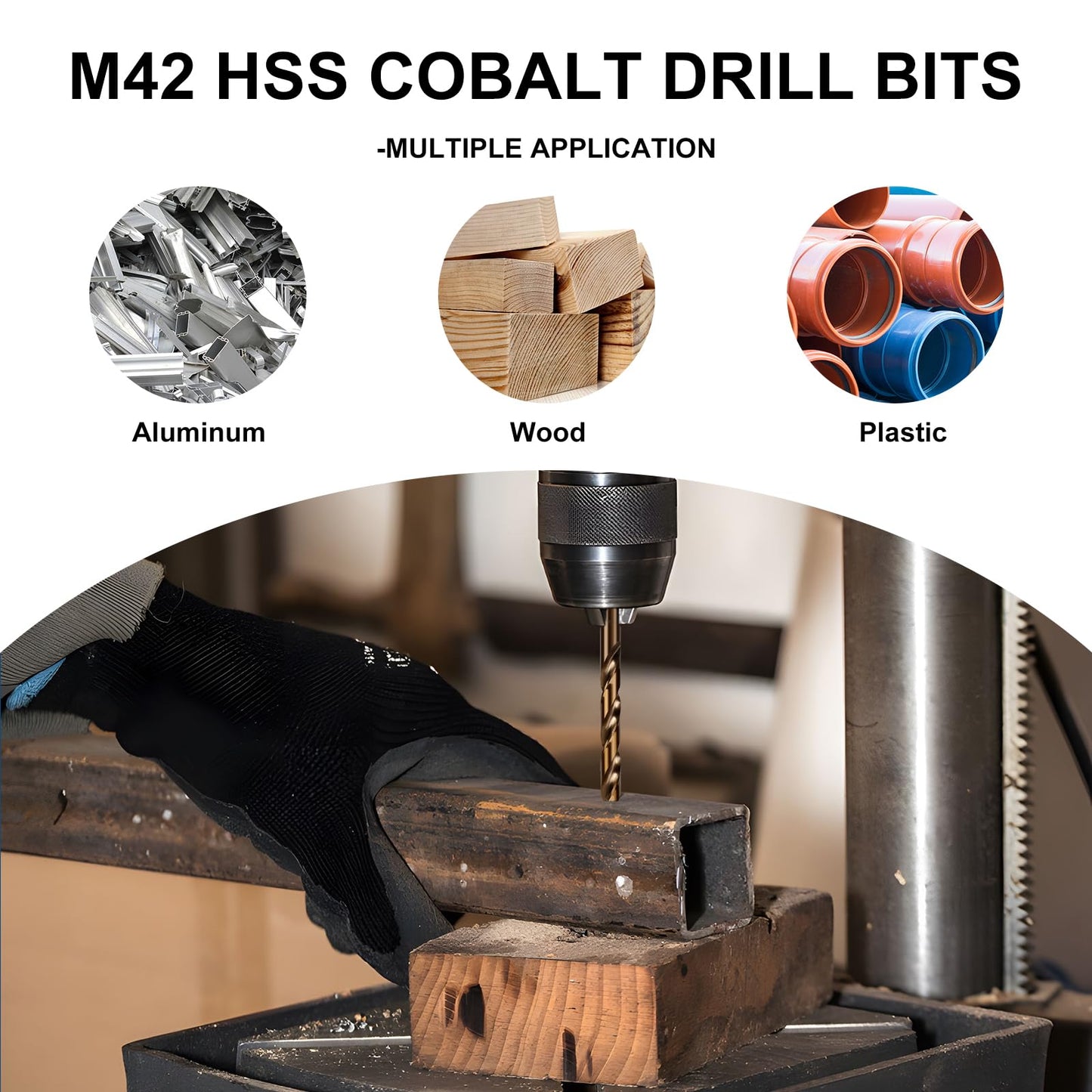 COMOWARE Cobalt Drill Bit Set- 21Pcs M42 High Speed Steel Twist Jobber Length for Hardened Metal, Stainless Steel, Cast Iron and Wood Plastic with Indexed Storage Case, 1/16"-1/2"