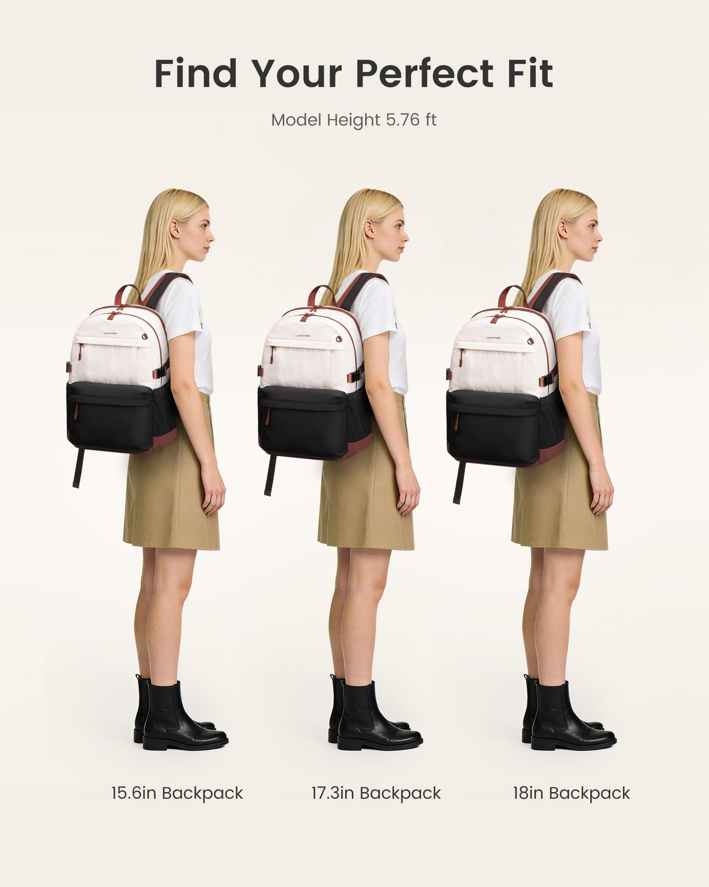 LOVEVOOK Laptop Backpack for Women with Giant Tumbler Holder,15.6 Inch Laptop Computer Bag Travel Backpack Purse,Waterproof Work Business Backpack College Bookbag Teacher Bags,Beige-Black-Brown