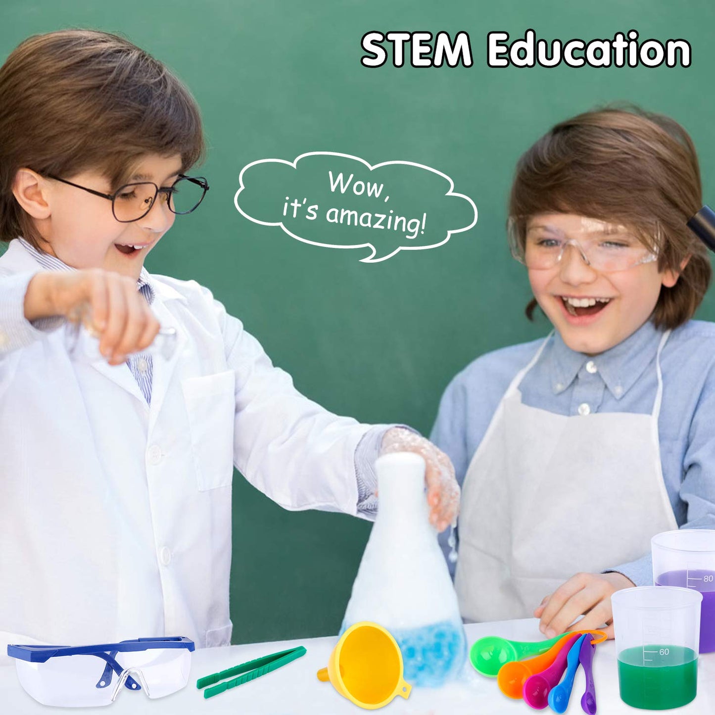 INNOCHEER Kids Science Experiment Kit with Lab Coat Scientist Costume Dress Up and Role Play Toys Gift for Boys Girls Kids Christmas Birthday Party