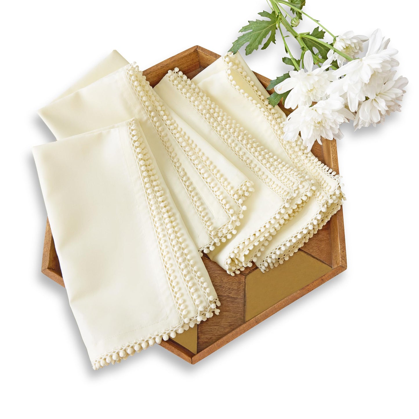 Solino Home Ivory Cloth Napkins Set of 4 - Decorative Cotton Linen Dinner Napkins 20 x 20 Inch for Summer - Maddie Machine Washable