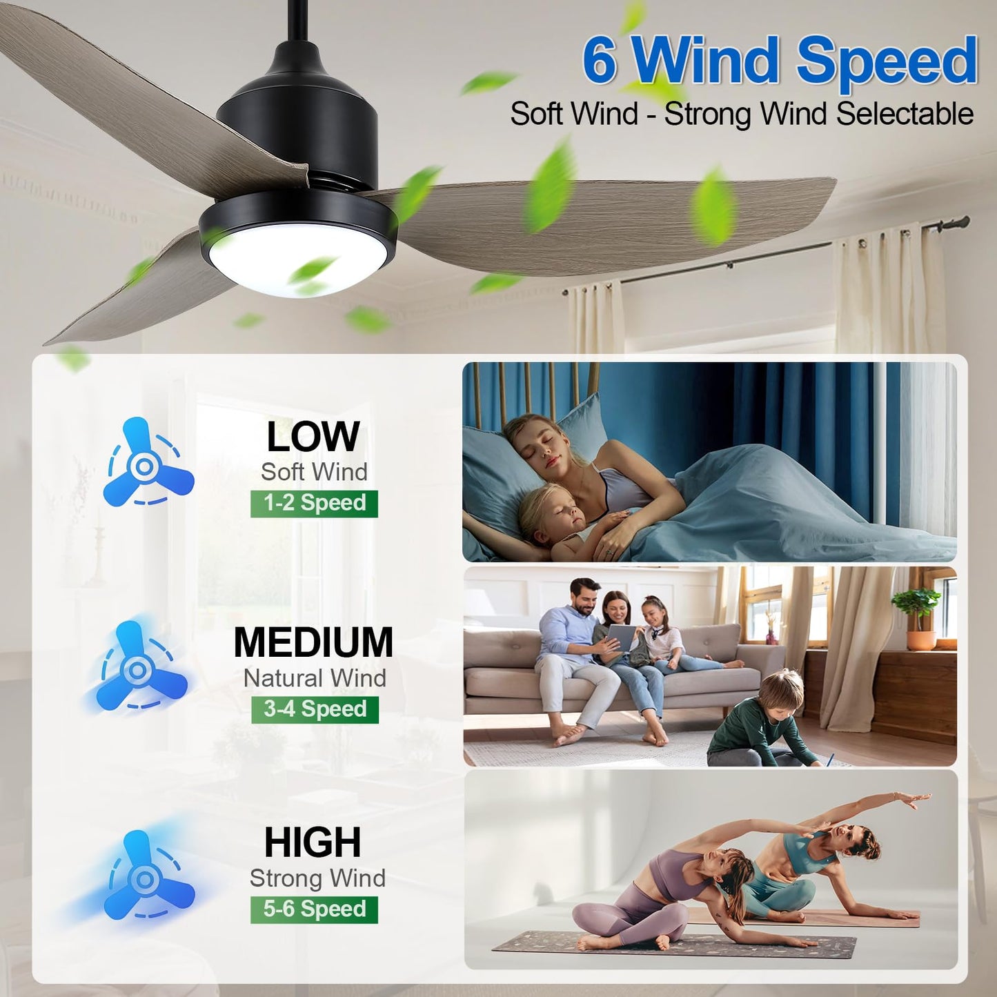nebulium 42" Outdoor Ceiling-Fan with Light: Waterproof Plug-in Ceiling Fan, App/Remote Control, Dimmable 3CCT LED Lights, 6 Speed Quiet DC Motor, for Porch Patios