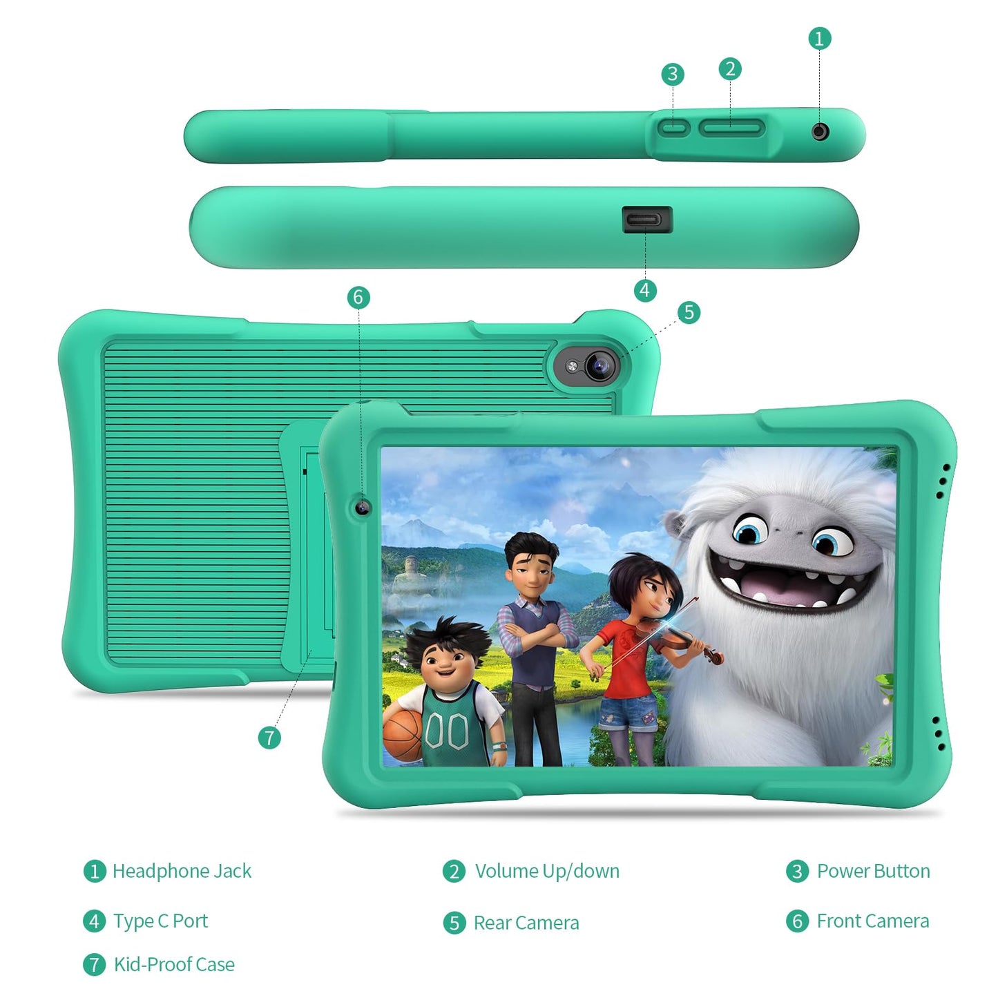 PRITOM 10 inch Kids Tablet Android 12 Tabletas 32GB, Quad-Core, 6000mAh, Large HD IPS Display, WiFi 6, Dual Camera, Bluetooth, Toddler Tablet for Kids Age 3+, Green